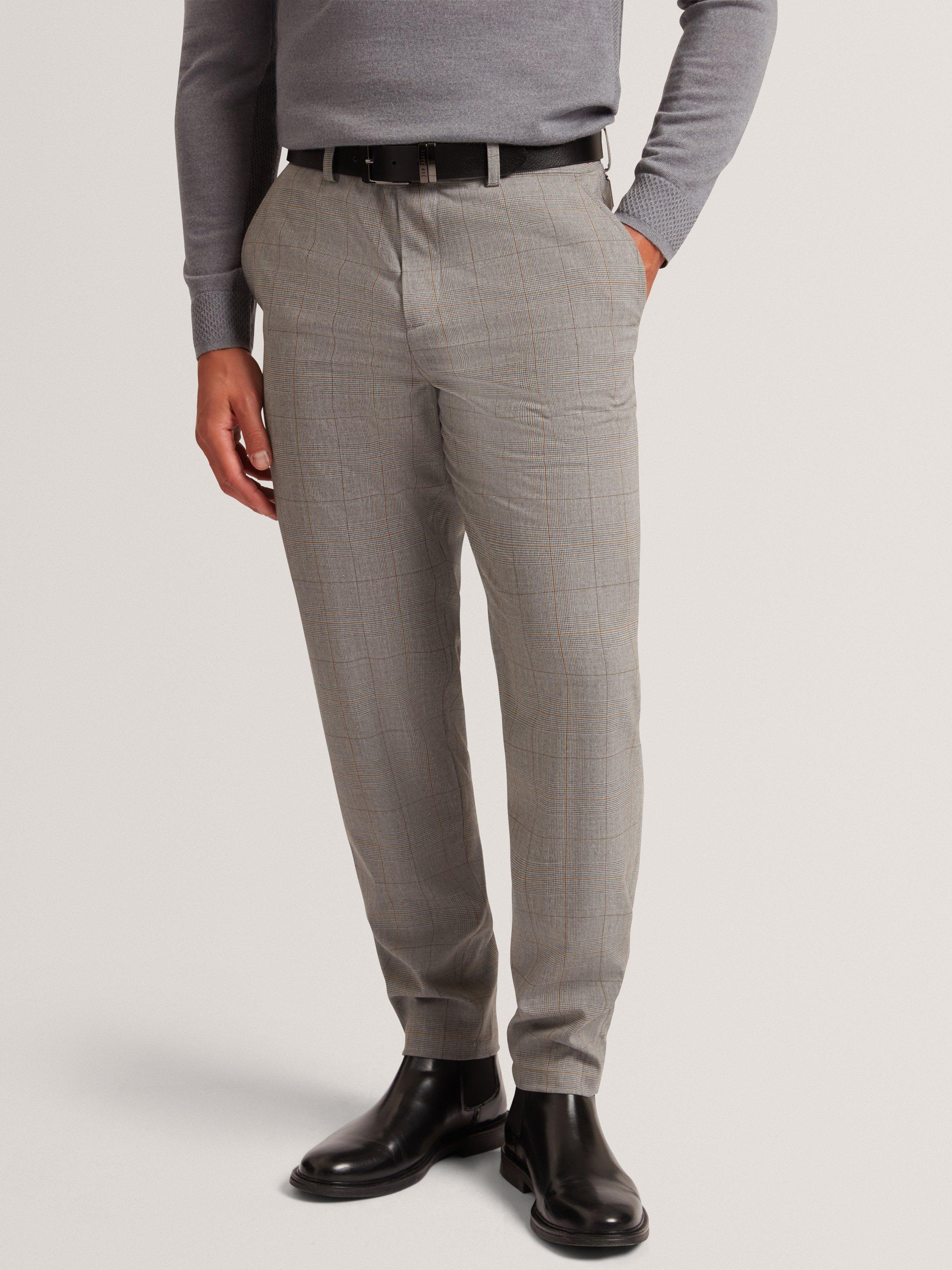 Product image 1 of 7, which shows Ted Baker Nathain Straight Check Chinos, Grey, 30R