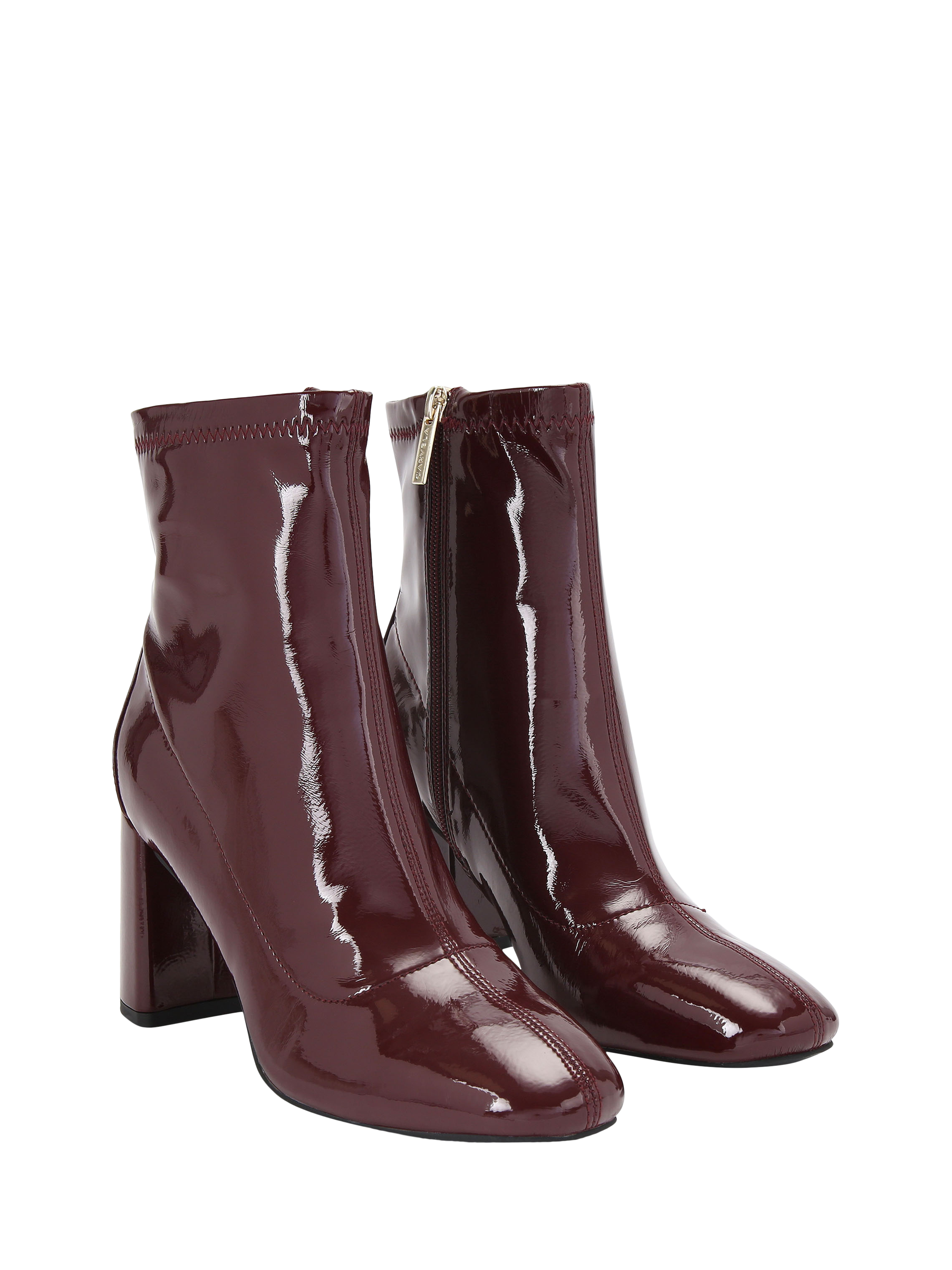 Product image 3 of 5, which shows Carvela Willow Patent Block Heel Ankle Boots, Red, 3