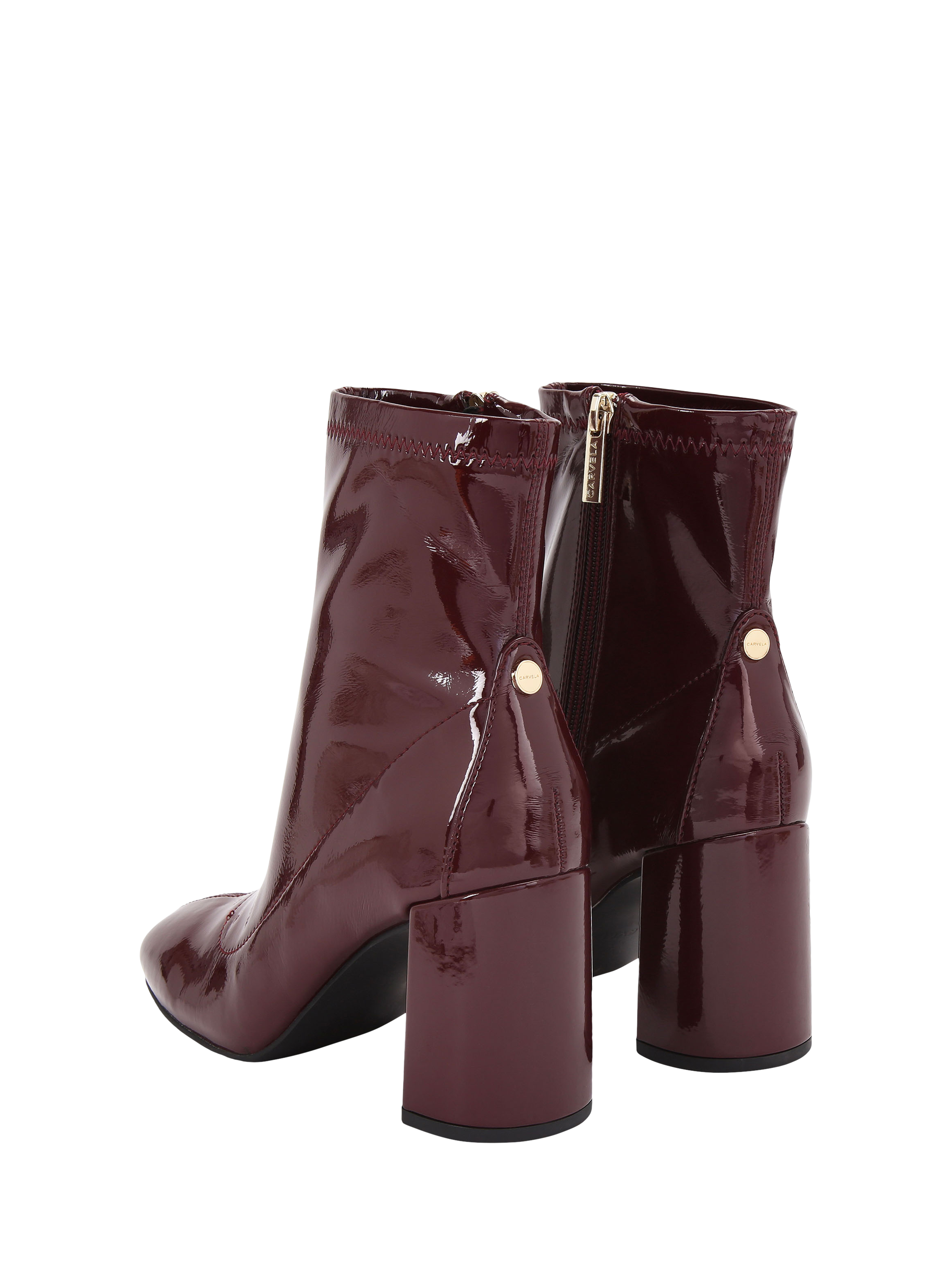 Product image 4 of 5, which shows Carvela Willow Patent Block Heel Ankle Boots, Red, 3