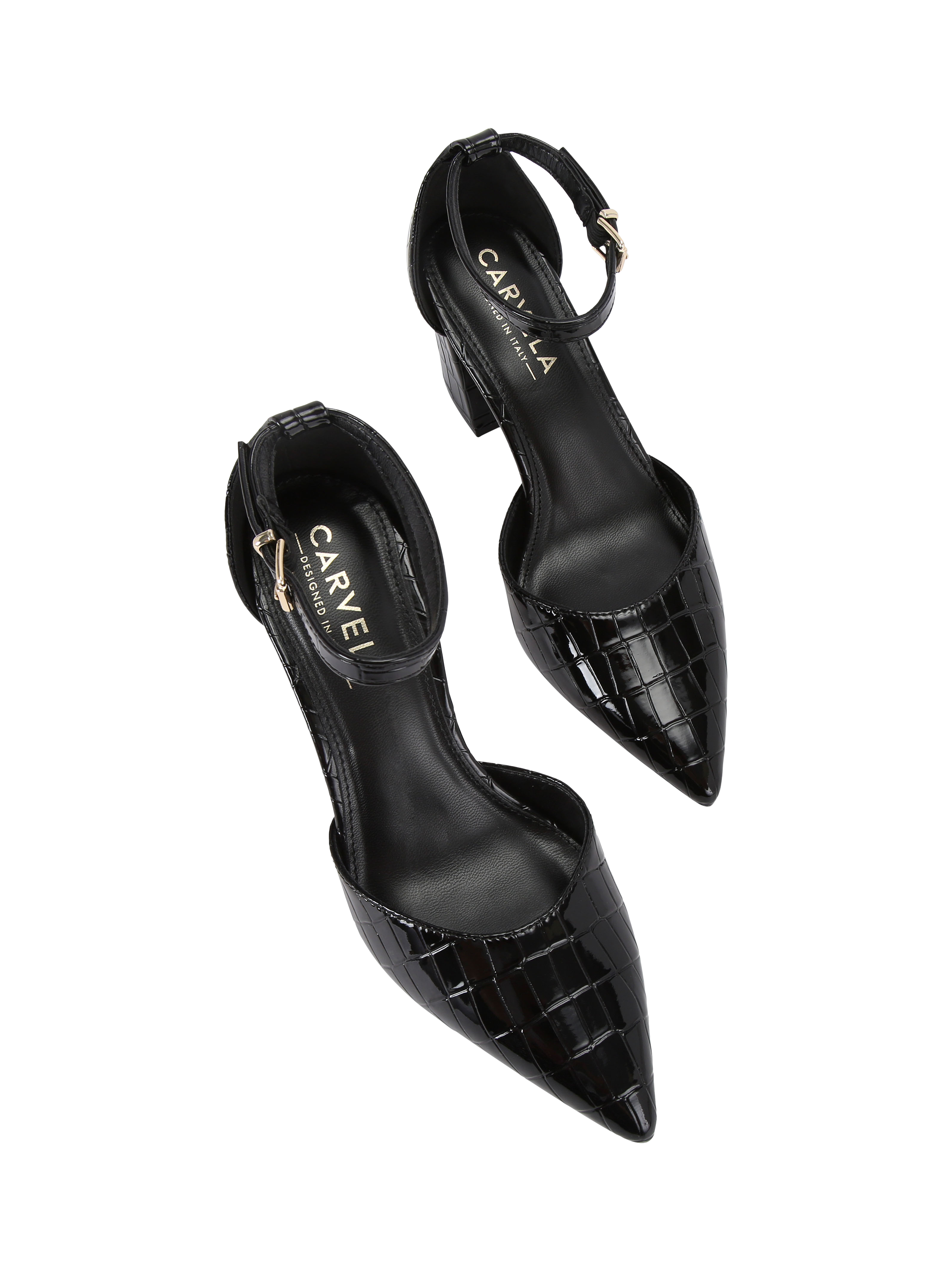 Product image 3 of 5, which shows Carvela Refined Croc EffectCourt Shoes, Black, 3
