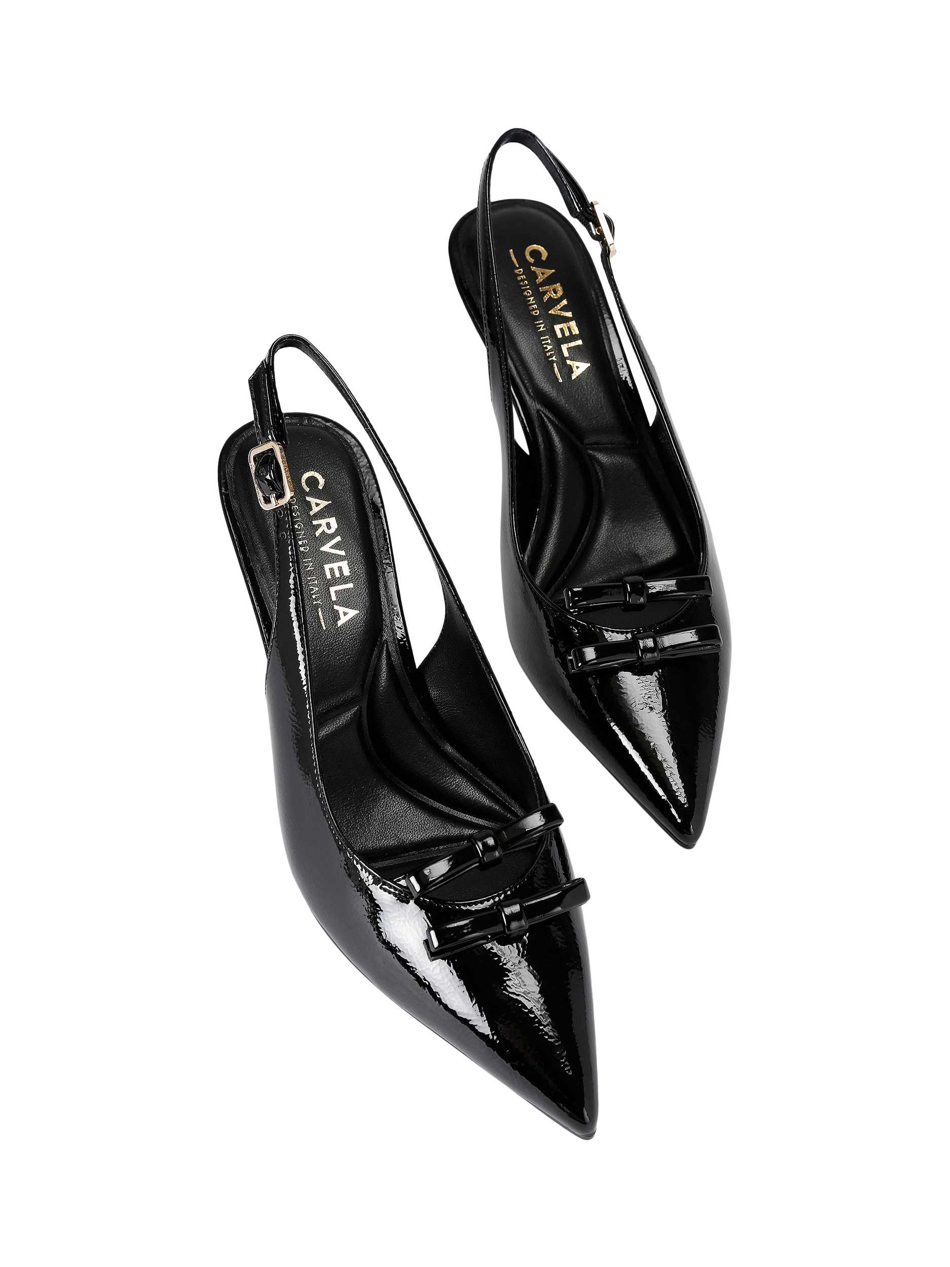 Product image 3 of 5, which shows Carvela Positano Bow Patent Pointed Slingback Courts, Black, 3