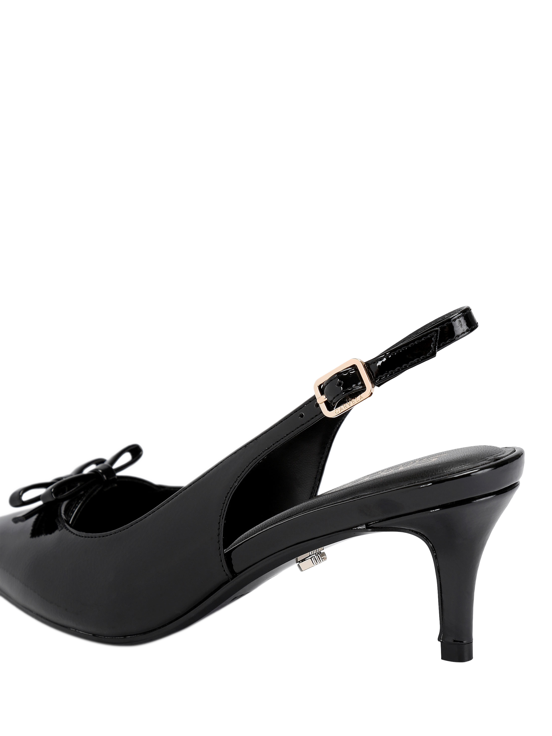 Product image 4 of 5, which shows Carvela Positano Bow Patent Pointed Slingback Courts, Black, 3