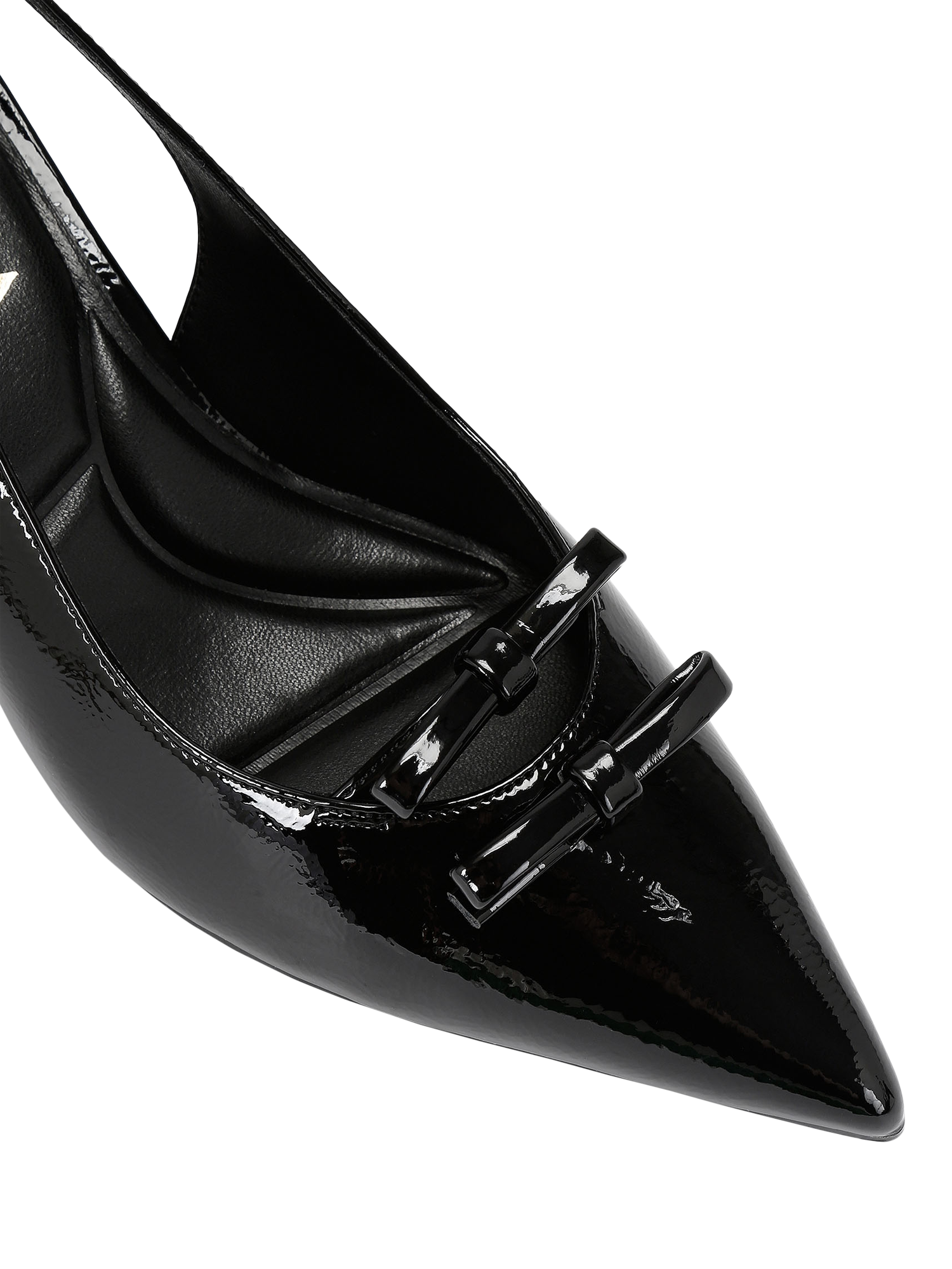 Product image 5 of 5, which shows Carvela Positano Bow Patent Pointed Slingback Courts, Black, 3
