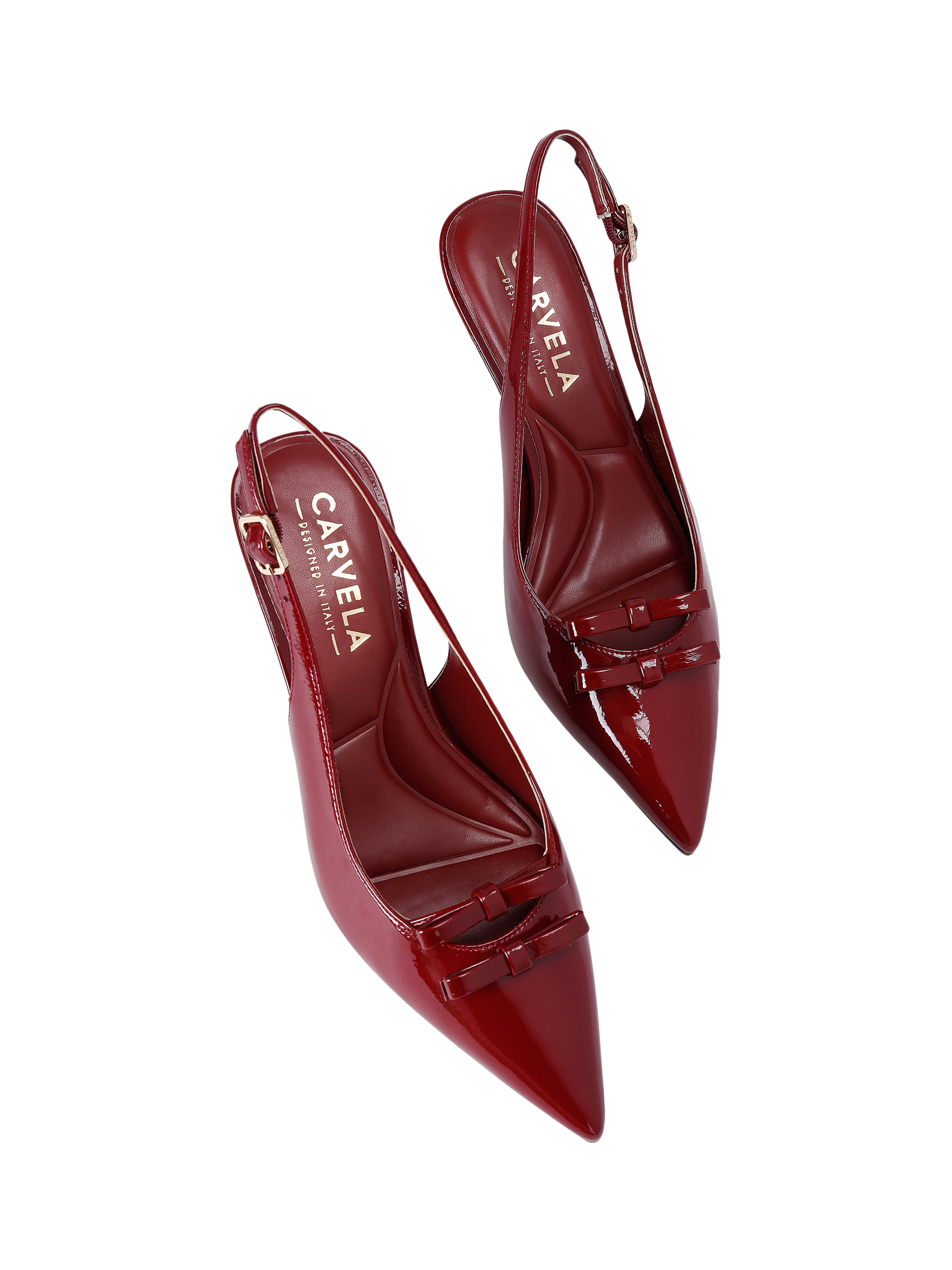 Product image 3 of 5, which shows Carvela Positano Bow Patent Pointed Slingback Courts, Red, 3