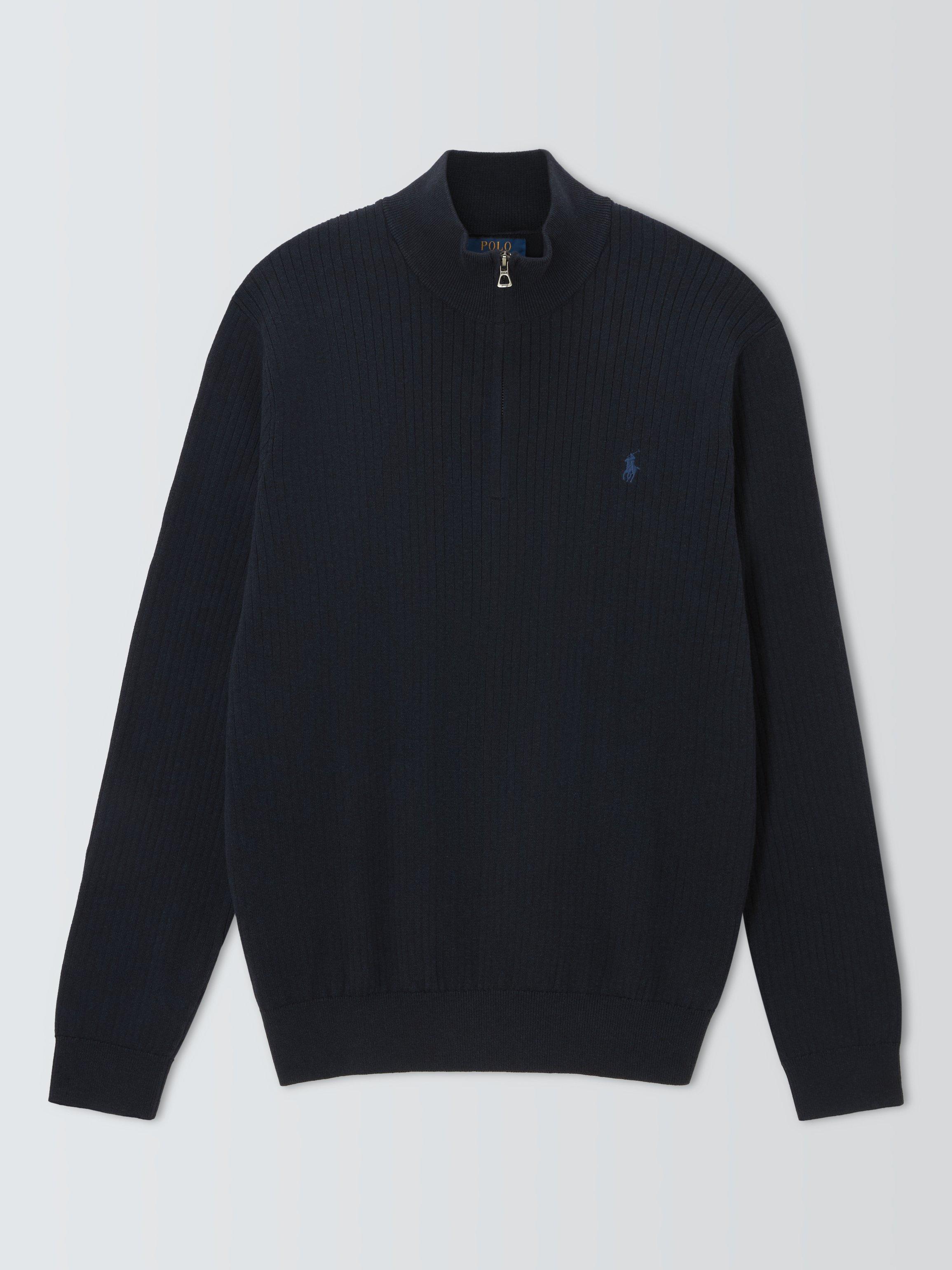 Product image 1 of 1, which shows Polo Ralph Lauren Ribbed Cotton Half-Zip Jumper, Hunter Navy, 1XB