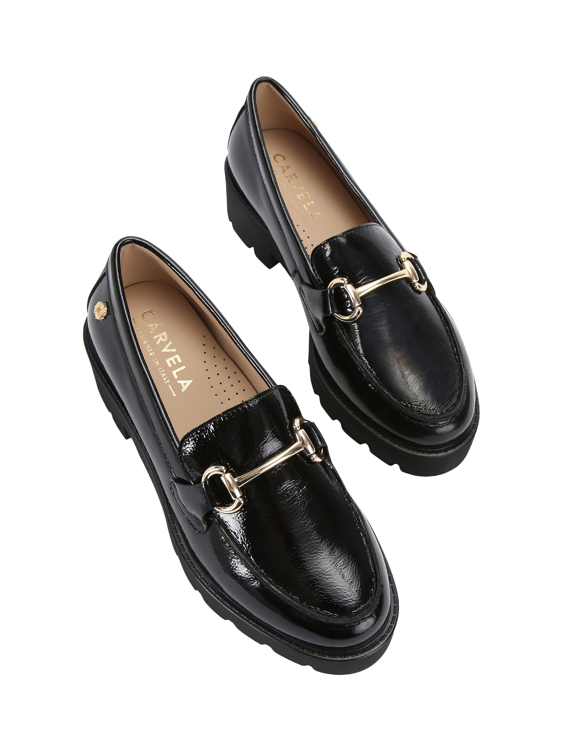 Product image 3 of 5, which shows Carvela Snap Leather Chunky Loafers, Black, 3