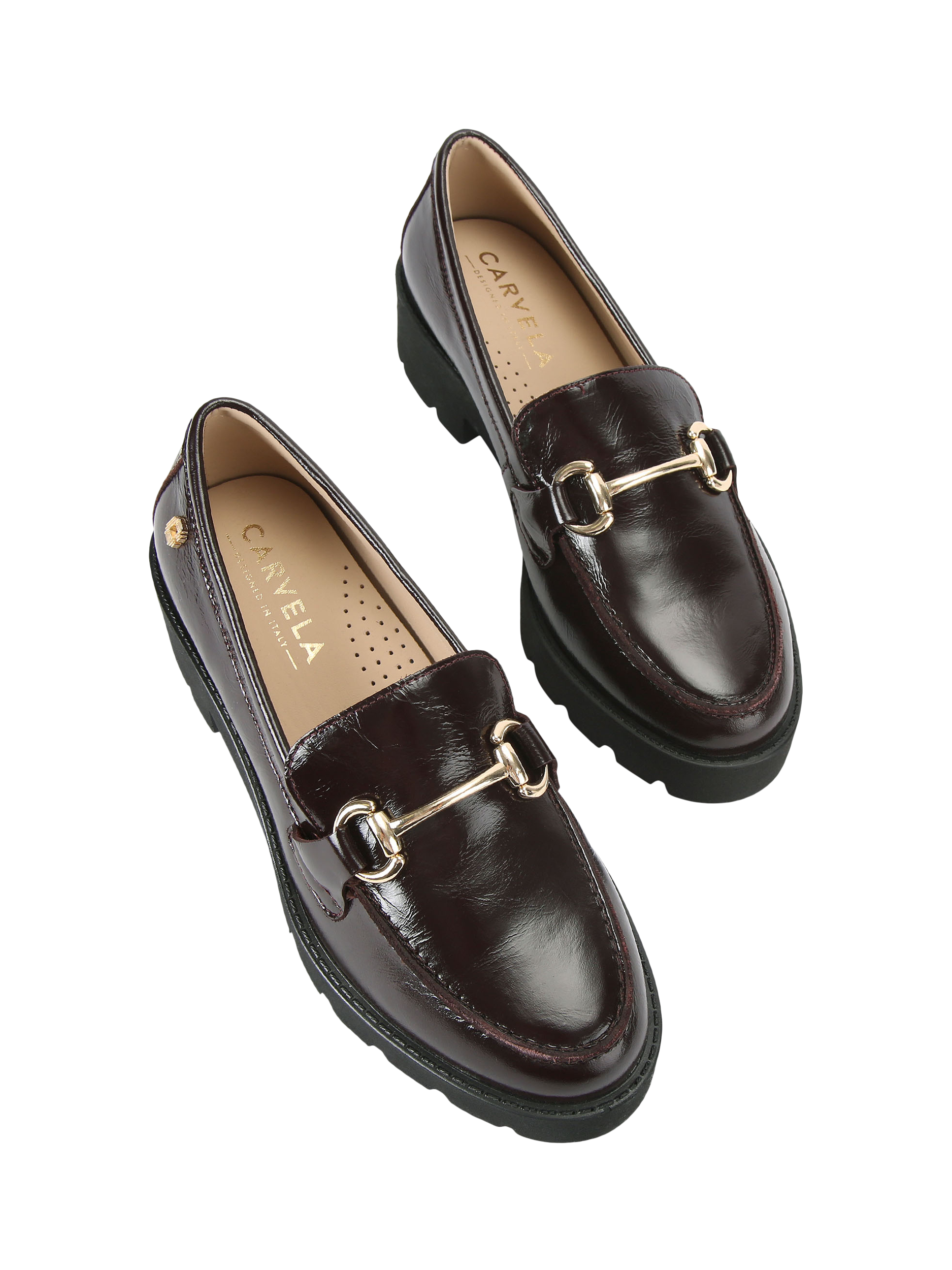Product image 3 of 5, which shows Carvela Snap Leather Chunky Loafers, Red Wine, 3