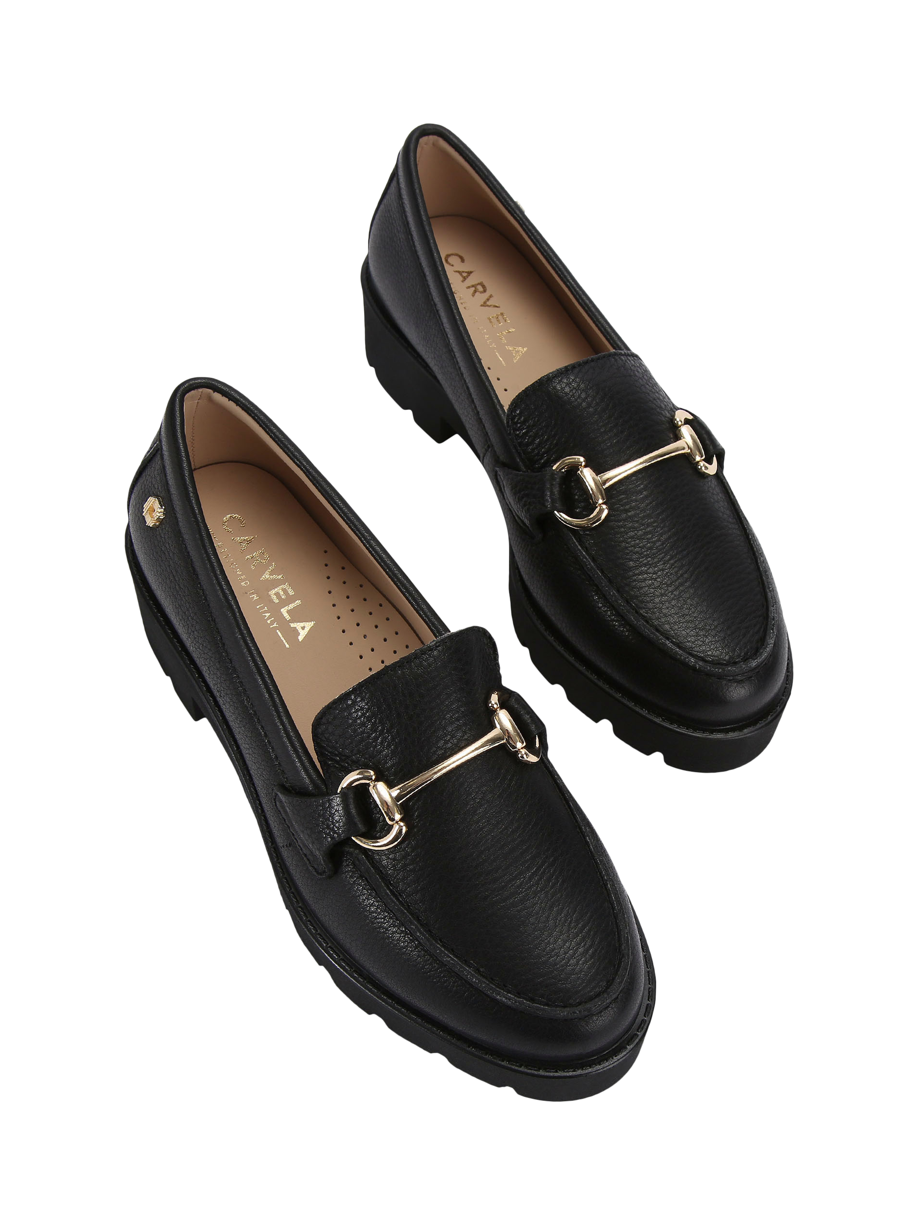 Product image 3 of 5, which shows Carvela Snap Leather Chunky Loafers, Black, 3