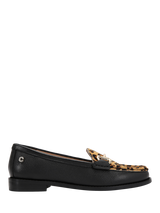 Carvela Snap Leather Leopard Print Loafers, Black/Multi