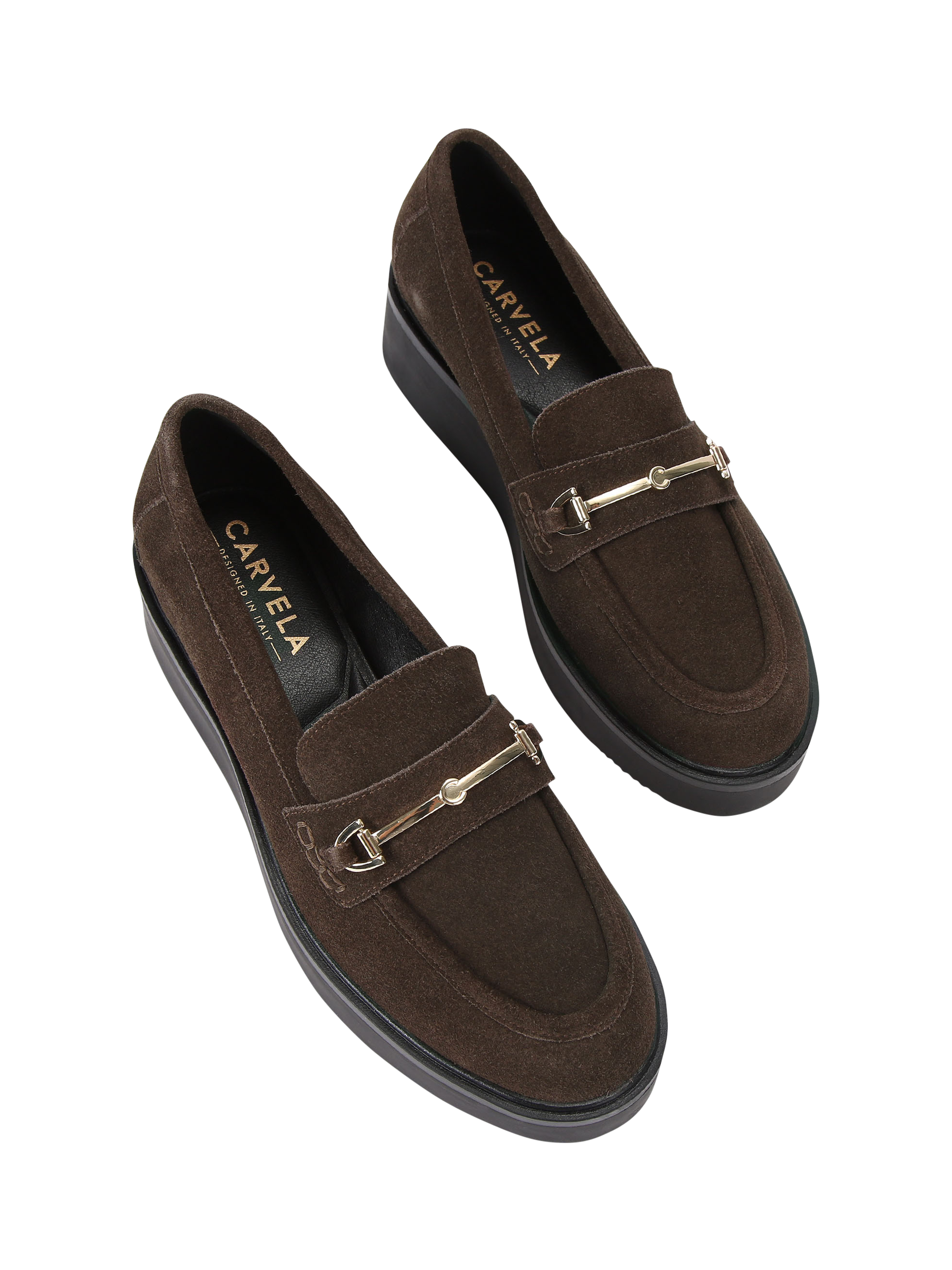 Product image 2 of 4, which shows Carvela Vista Suede Loafers, Brown, 3