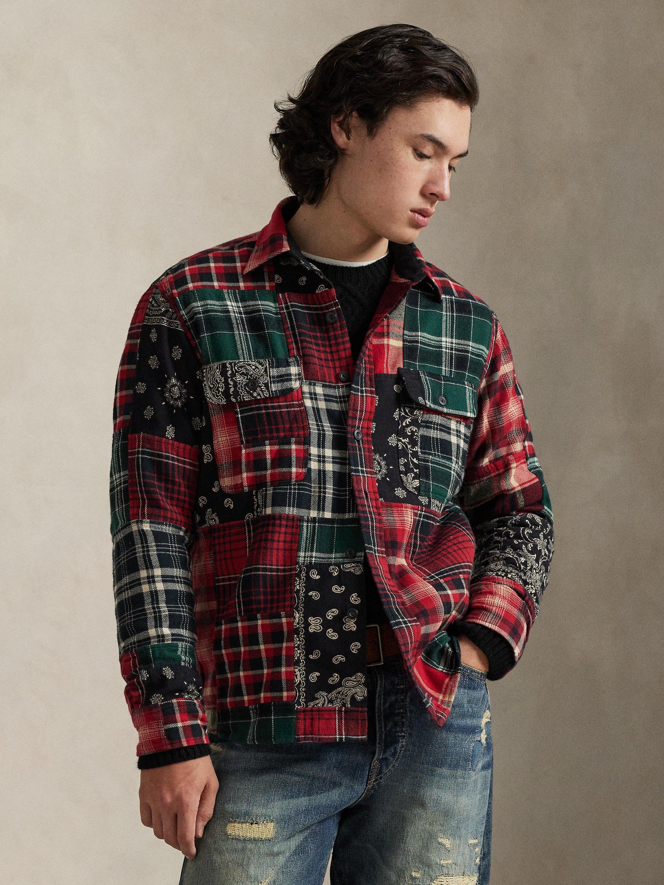Product image 1 of 6, which shows Polo Ralph Lauren Cotton Regular Fit Patchwork Flannel Workshirt, Northwest, S