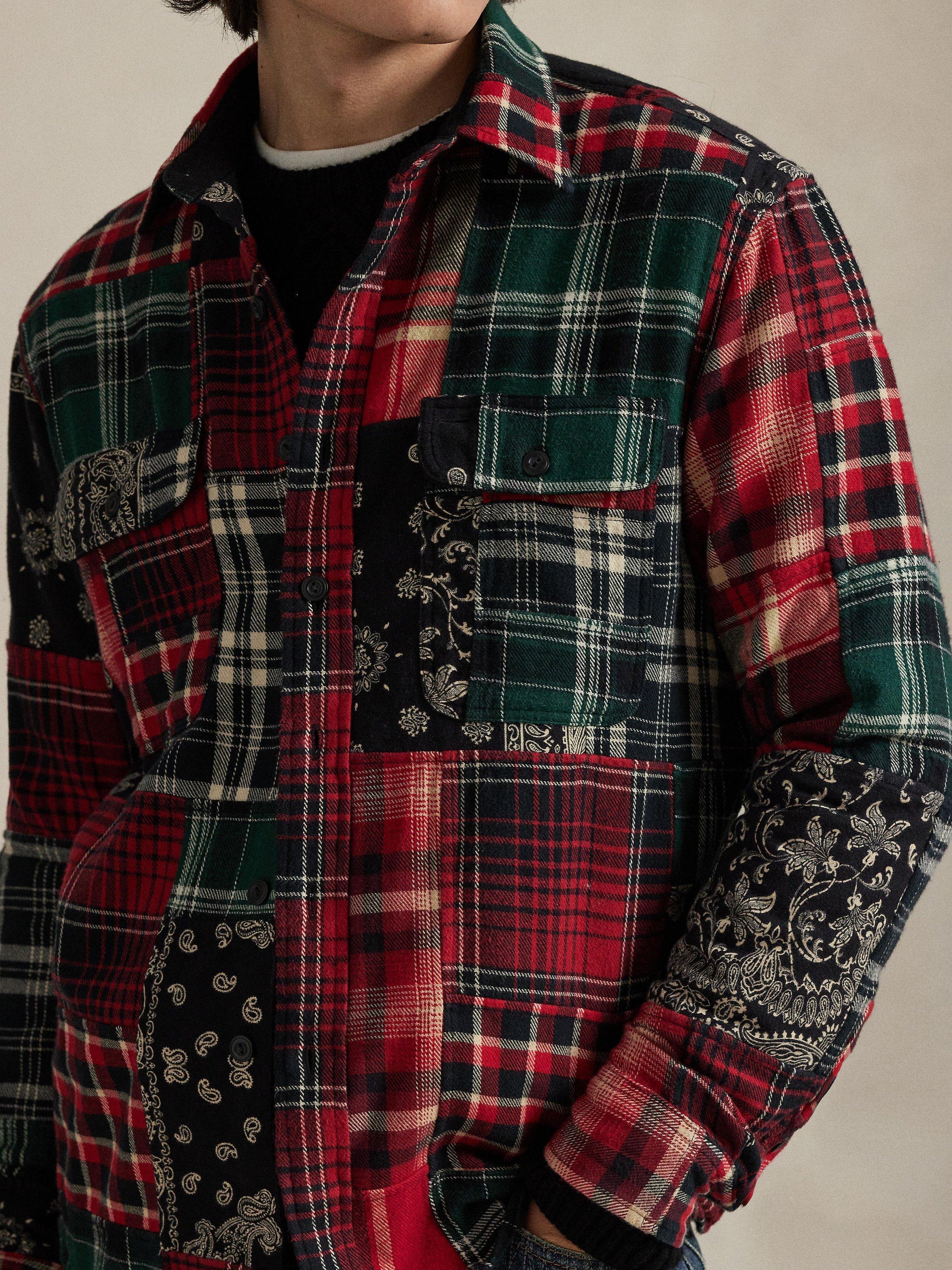 Product image 3 of 6, which shows Polo Ralph Lauren Cotton Regular Fit Patchwork Flannel Workshirt, Northwest, S