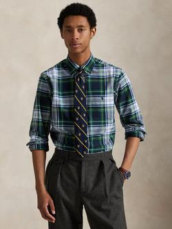 Ralph Lauren Cotton Tartan Long Sleeve Collar Shirt, 5535 Green/Blue Mult