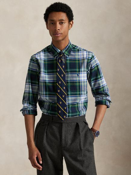 Ralph Lauren Cotton Tartan Long Sleeve Collar Shirt, 5535 Green/Blue Mult