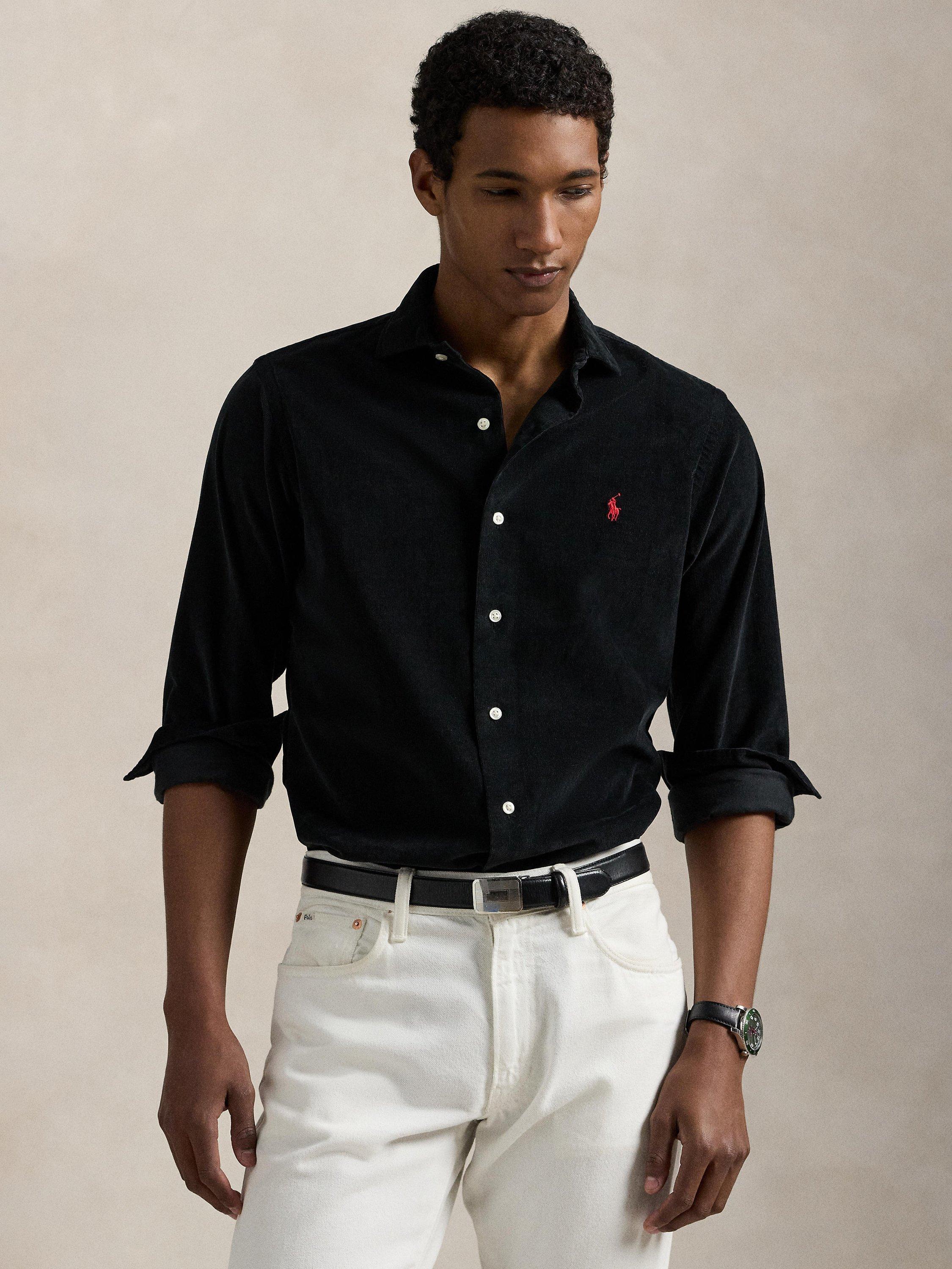 Product image 1 of 4, which shows Ralph Lauren Cotton Long Sleeve Collar Shirt, Black, S