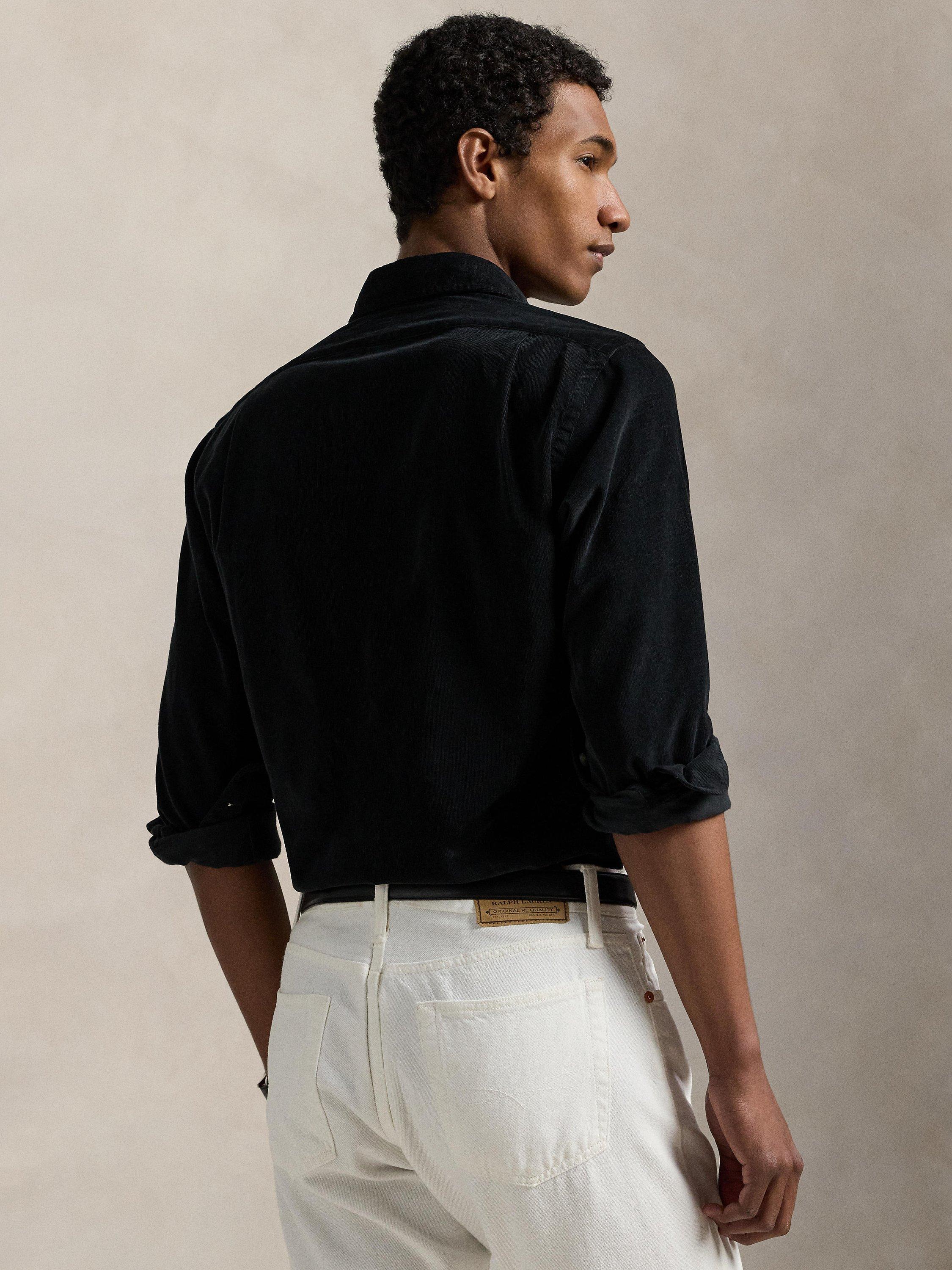 Product image 2 of 4, which shows Ralph Lauren Cotton Long Sleeve Collar Shirt, Black, S