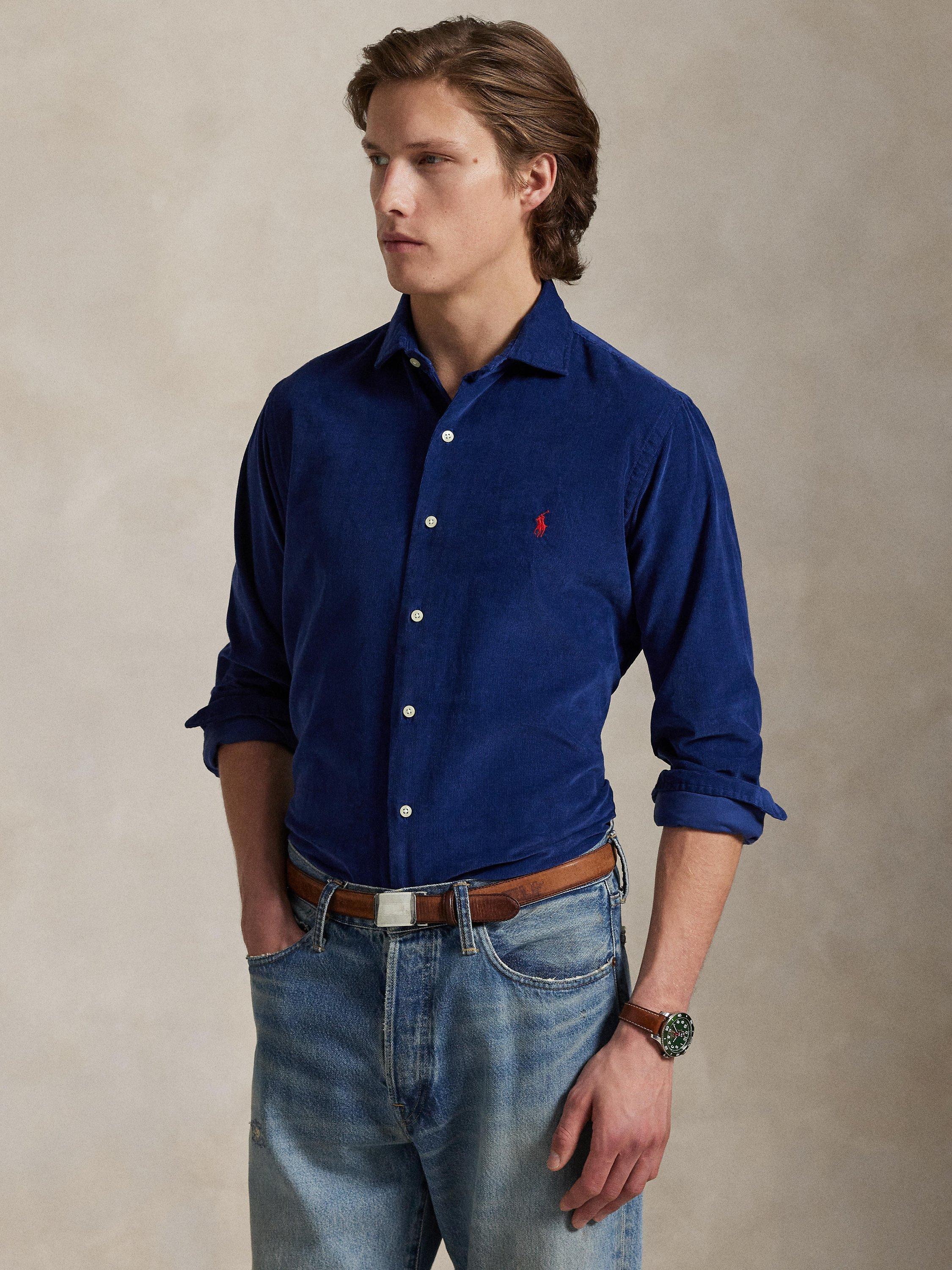 Product image 1 of 6, which shows Ralph Lauren Cotton Long Sleeve Collar Shirt, Navy, S