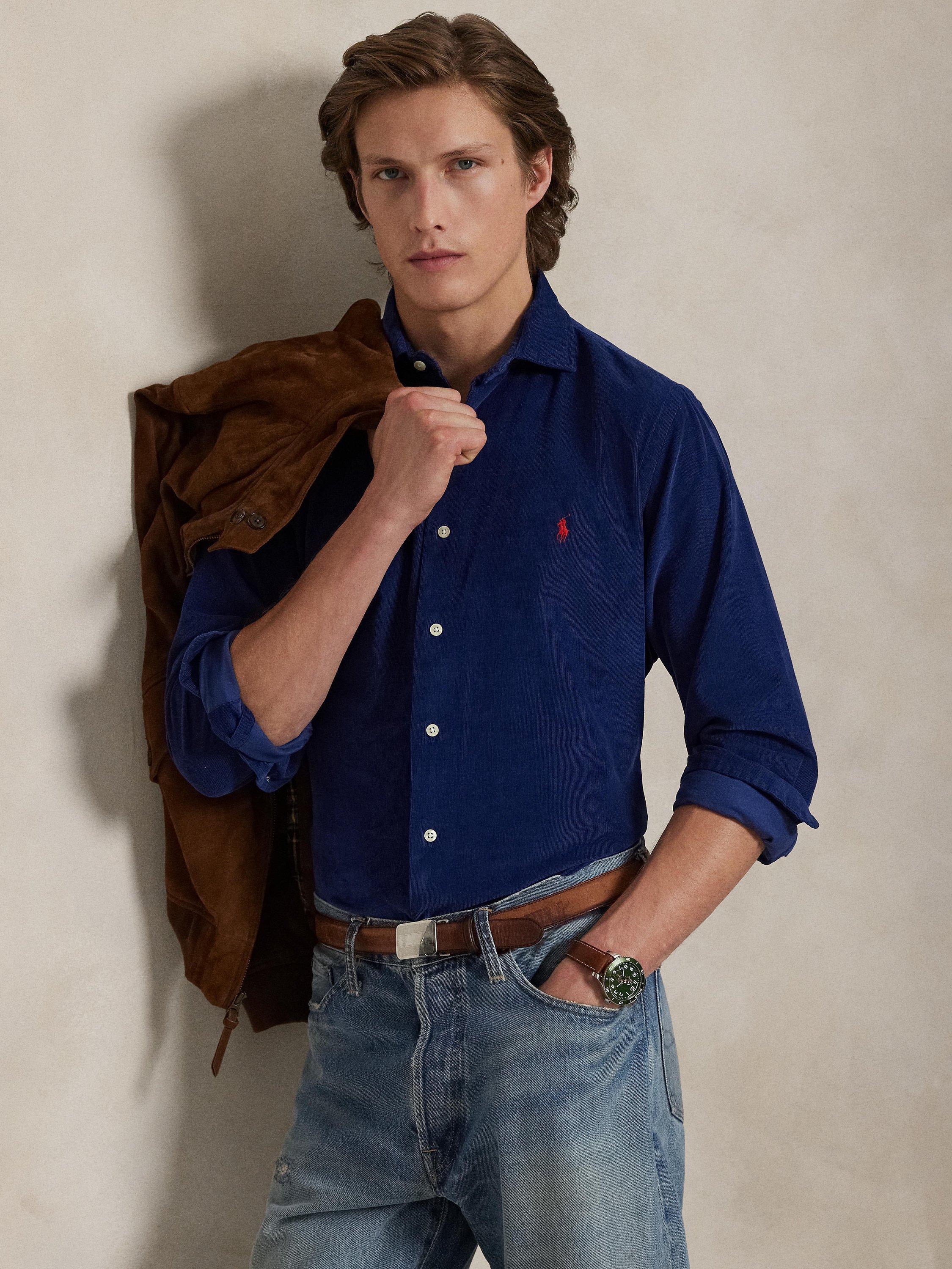 Product image 3 of 6, which shows Ralph Lauren Cotton Long Sleeve Collar Shirt, Navy, S
