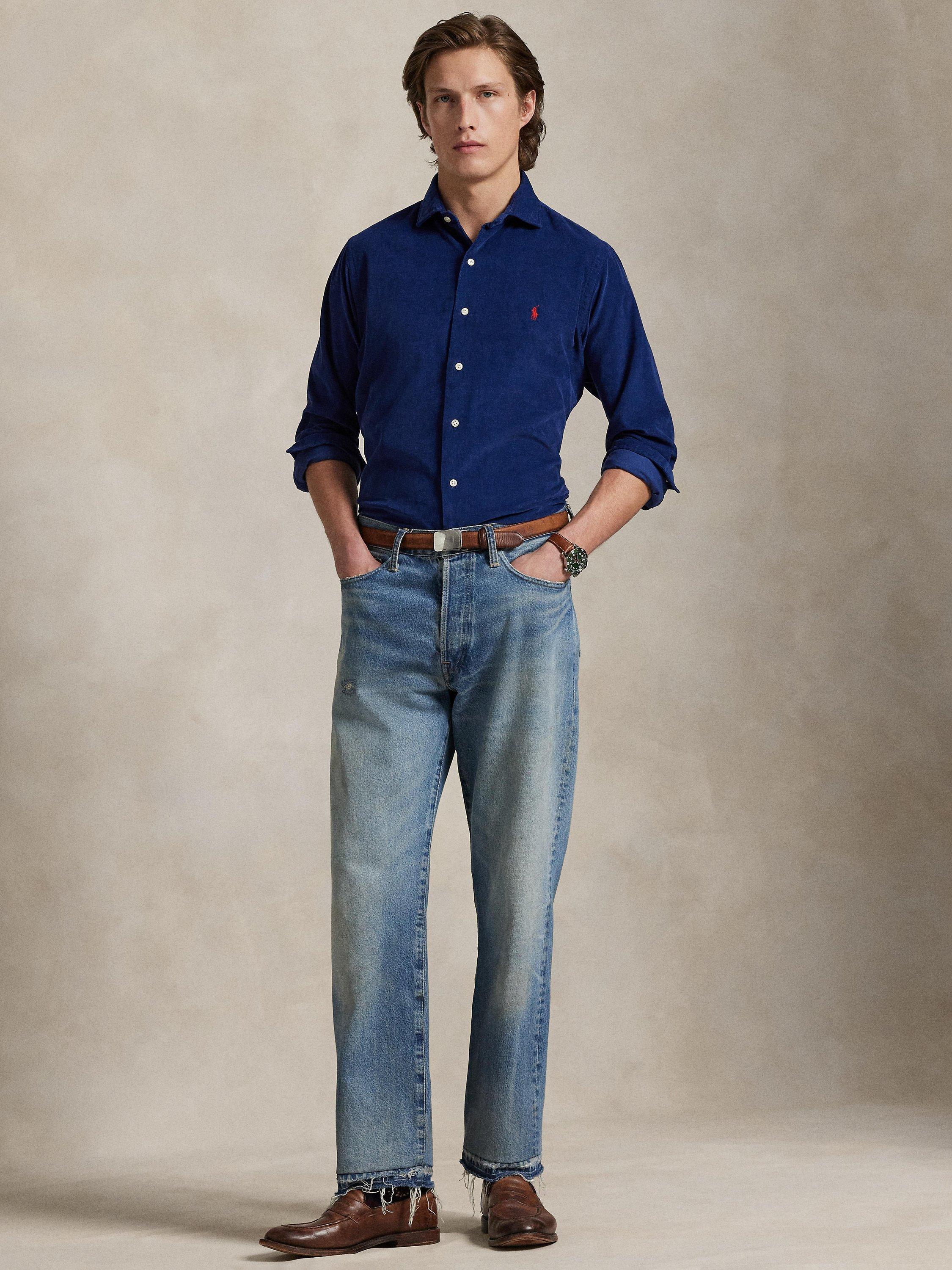 Product image 5 of 6, which shows Ralph Lauren Cotton Long Sleeve Collar Shirt, Navy, S