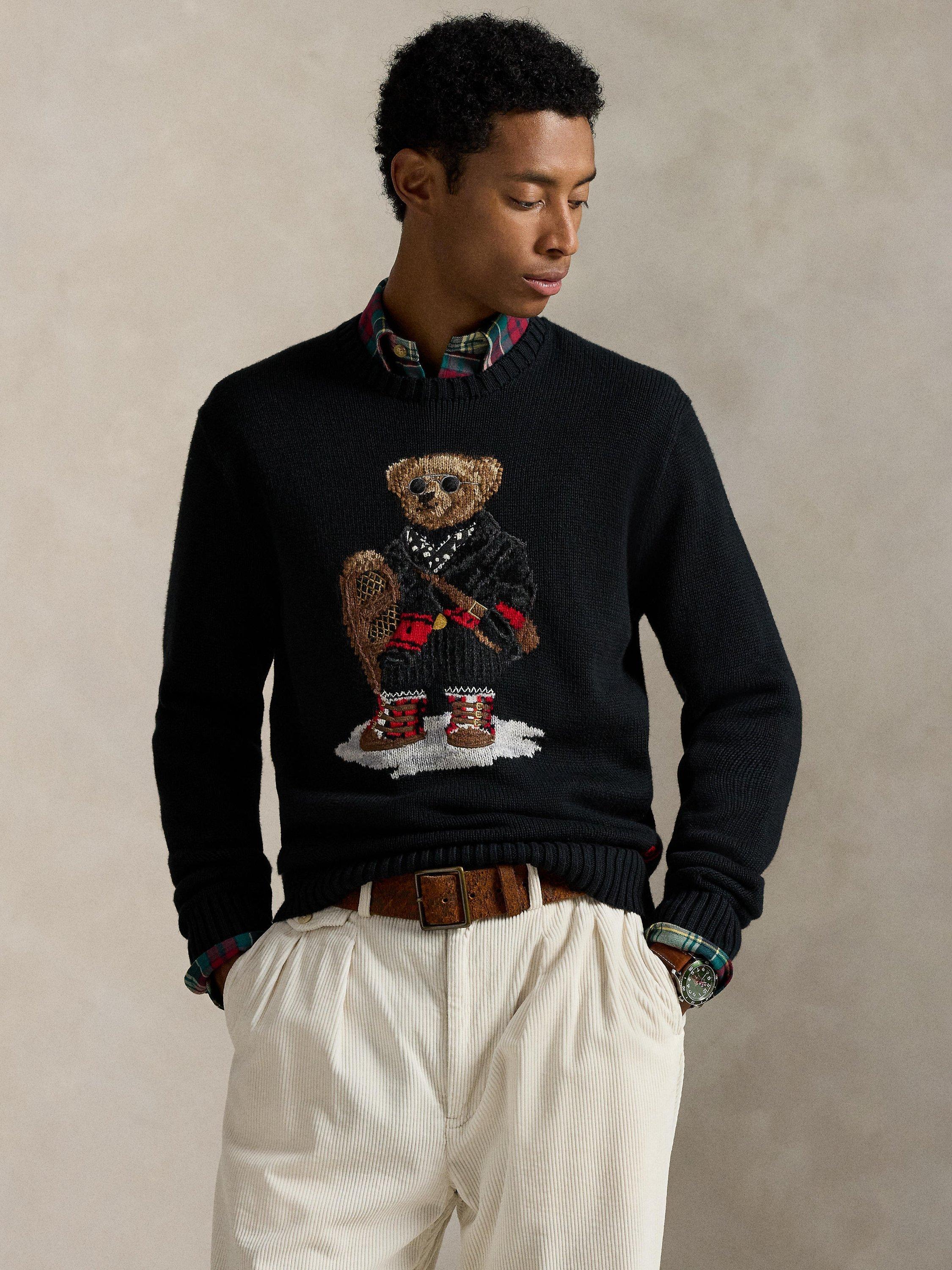 Product image 1 of 4, which shows Ralph Lauren Cotton Blend Bear Logo Crew Neck Sweater, Polo Black Hol Bear, S