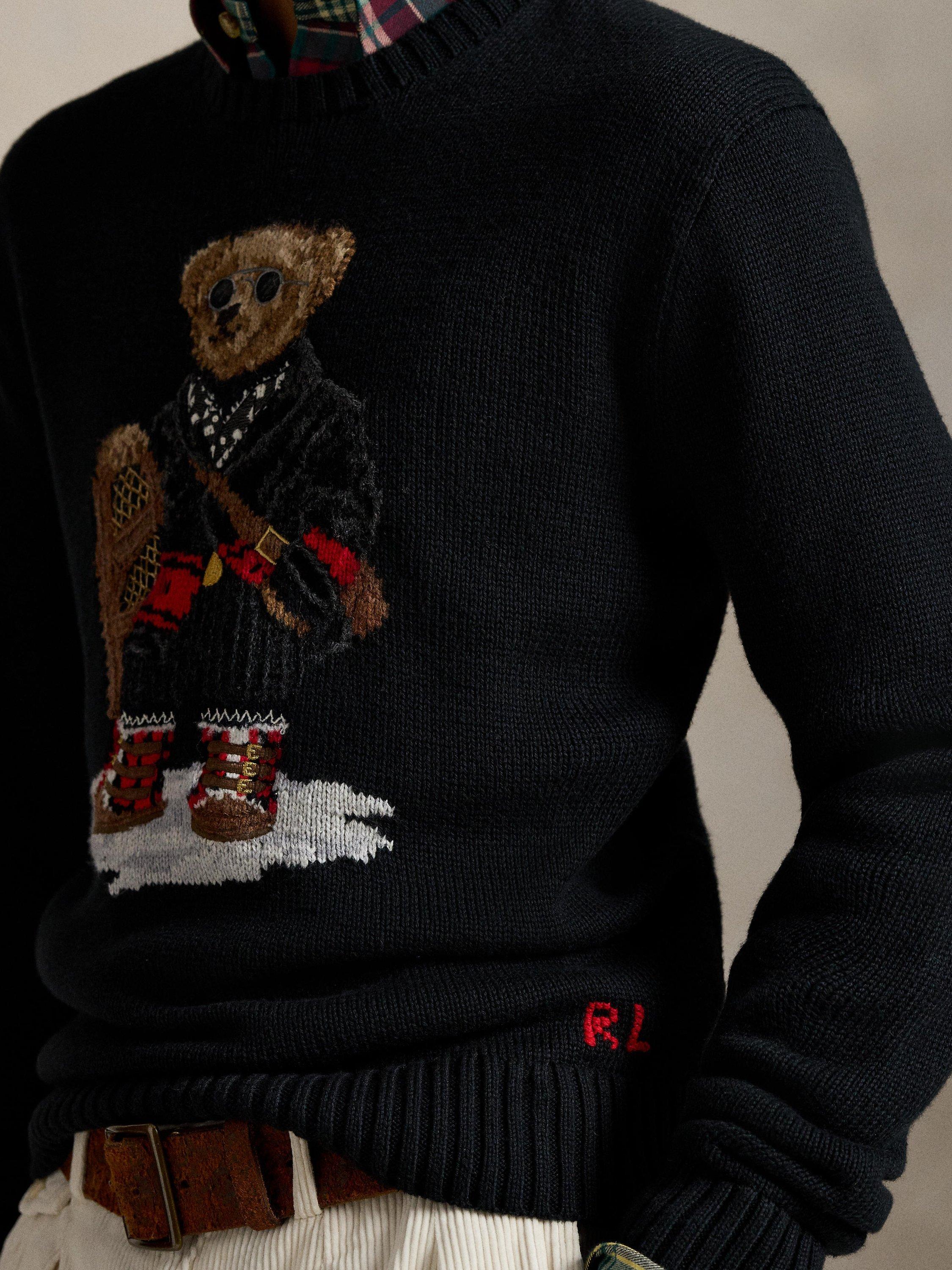 Product image 3 of 4, which shows Ralph Lauren Cotton Blend Bear Logo Crew Neck Sweater, Polo Black Hol Bear, S