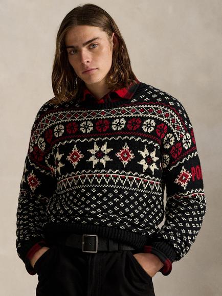 Ralph Lauren Snowflake Fair Isle Cotton-Cashmere Jumper, Black Combo