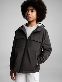 Mango Kids' Lucas Hooded Zip Front Parka, Charcoal, Charcoal
