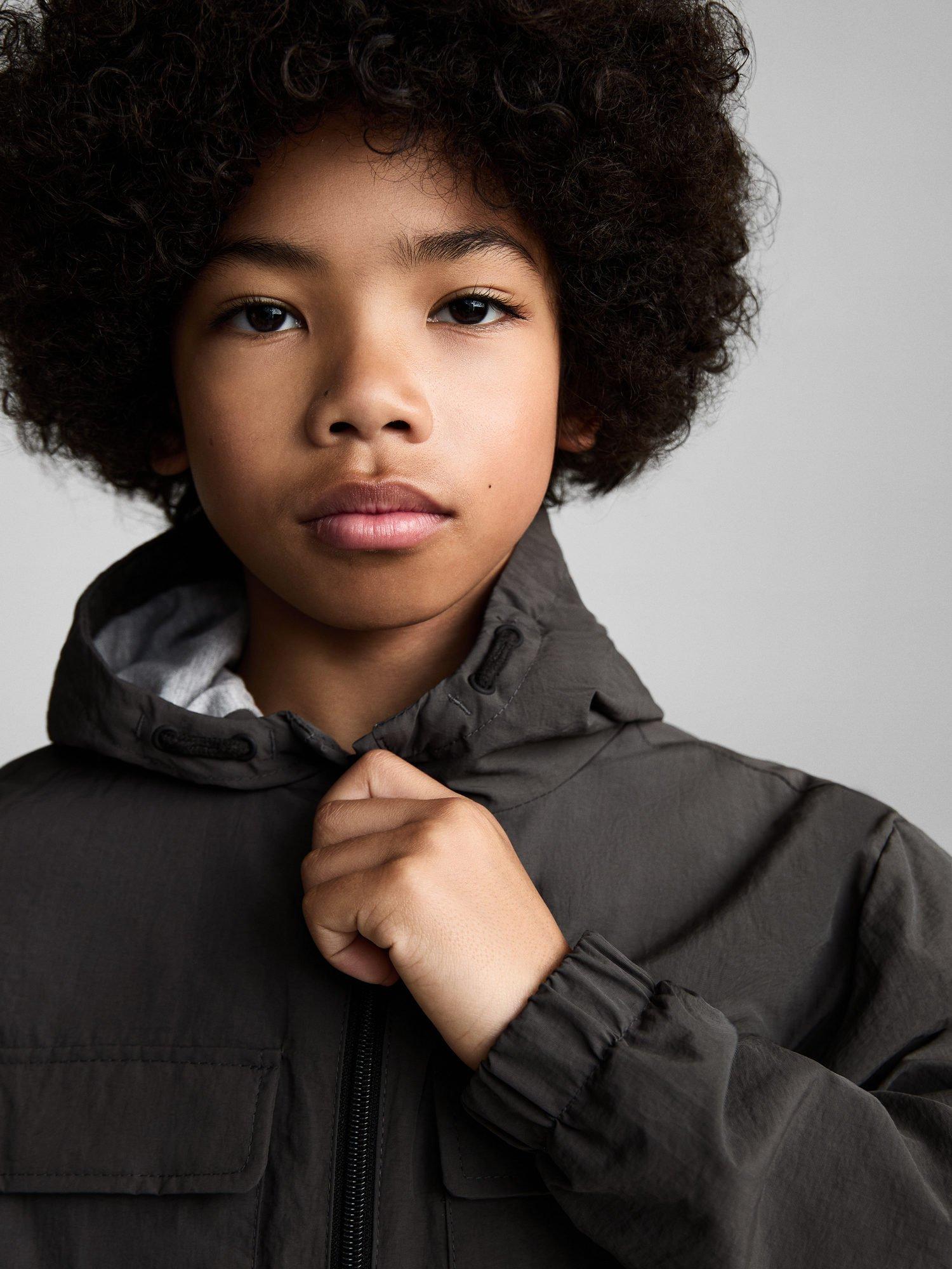 Product image 6 of 7, which shows Mango Kids' Lucas Hooded Zip Front Parka, Charcoal, 10 years