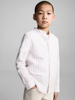 Mango Kids' Cotton Linen Blend Striped Formal Shirt, Dark Orange, Dark Orange