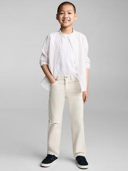 Mango Kids' Cotton Linen Blend Striped Formal Shirt, Dark Orange - view 2, Dark Orange