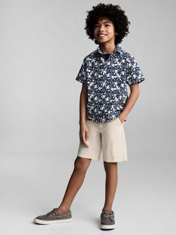 Mango Kids' Dai Cotton Tropical Floral Shirt, Navy - view 2, Navy