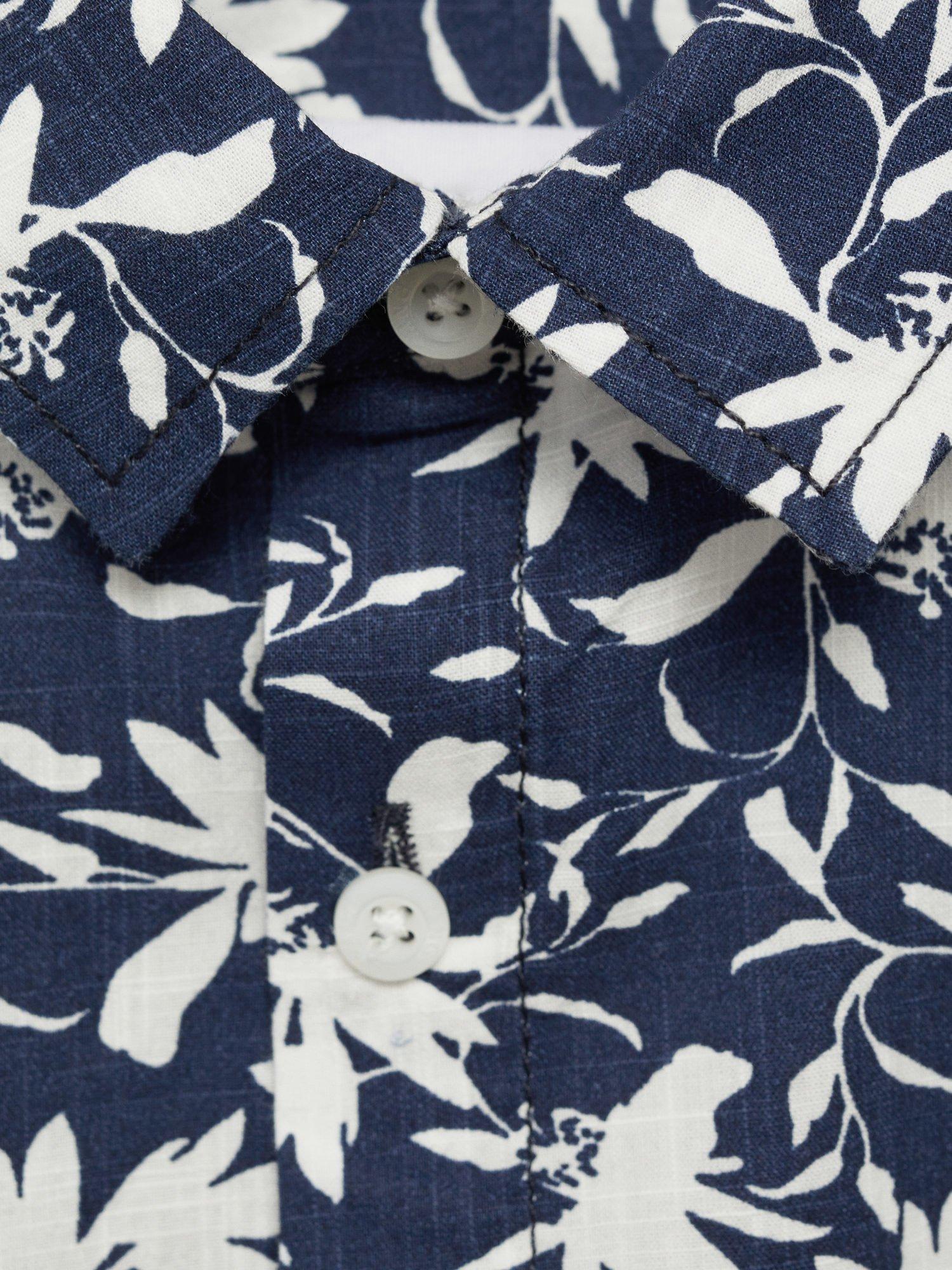 Product image 7 of 7, which shows Mango Kids' Dai Cotton Tropical Floral Shirt, Navy, 10 years