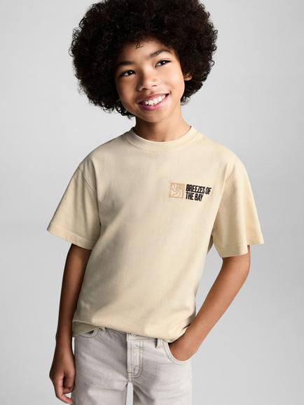 Mango Kids' Lagoon Crew Neck Cotton T-Shirt, Pastel Brown