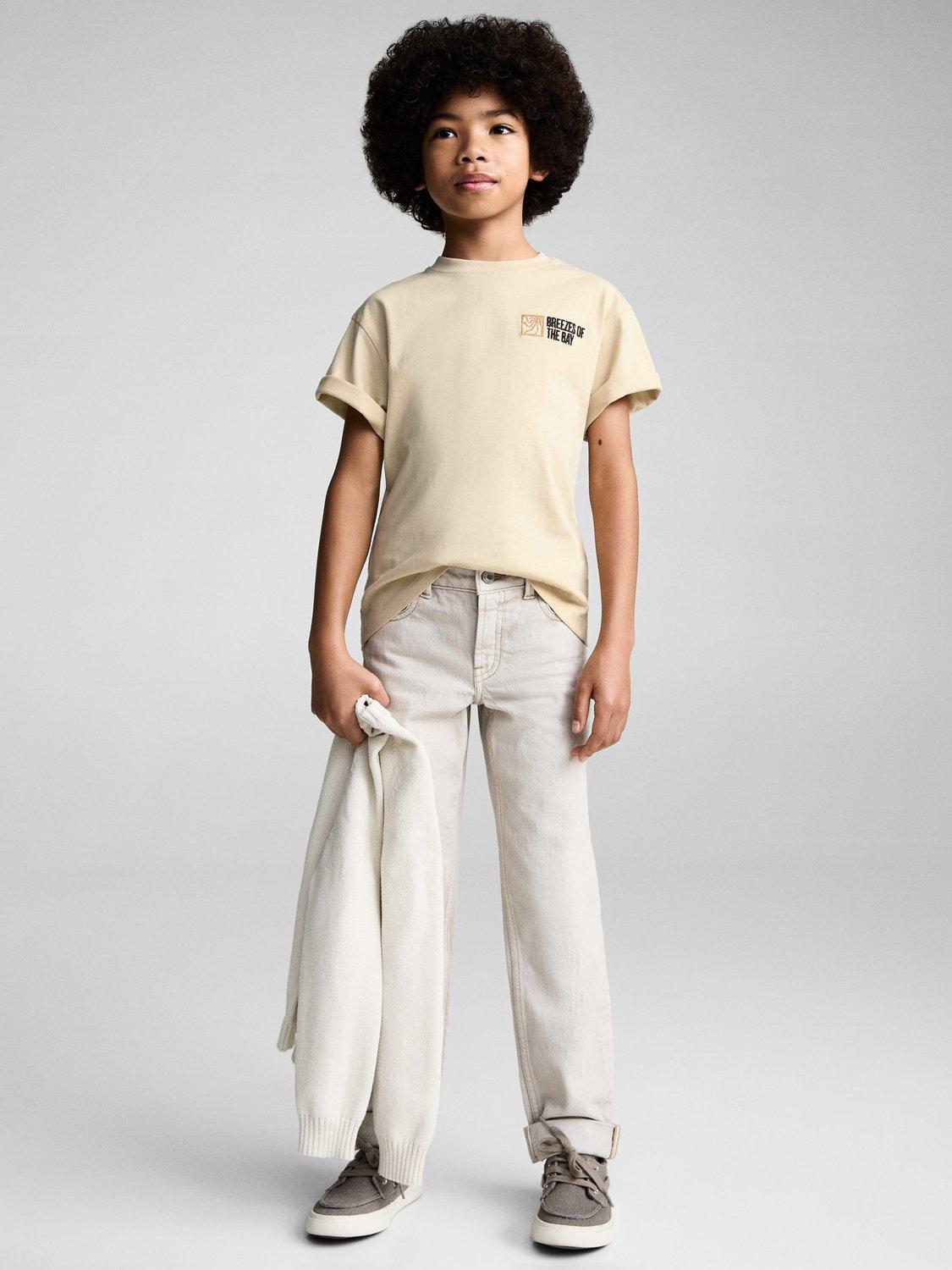 Product image 2 of 7, which shows Mango Kids' Lagoon Crew Neck Cotton T-Shirt, Pastel Brown, 11-12 yrs
