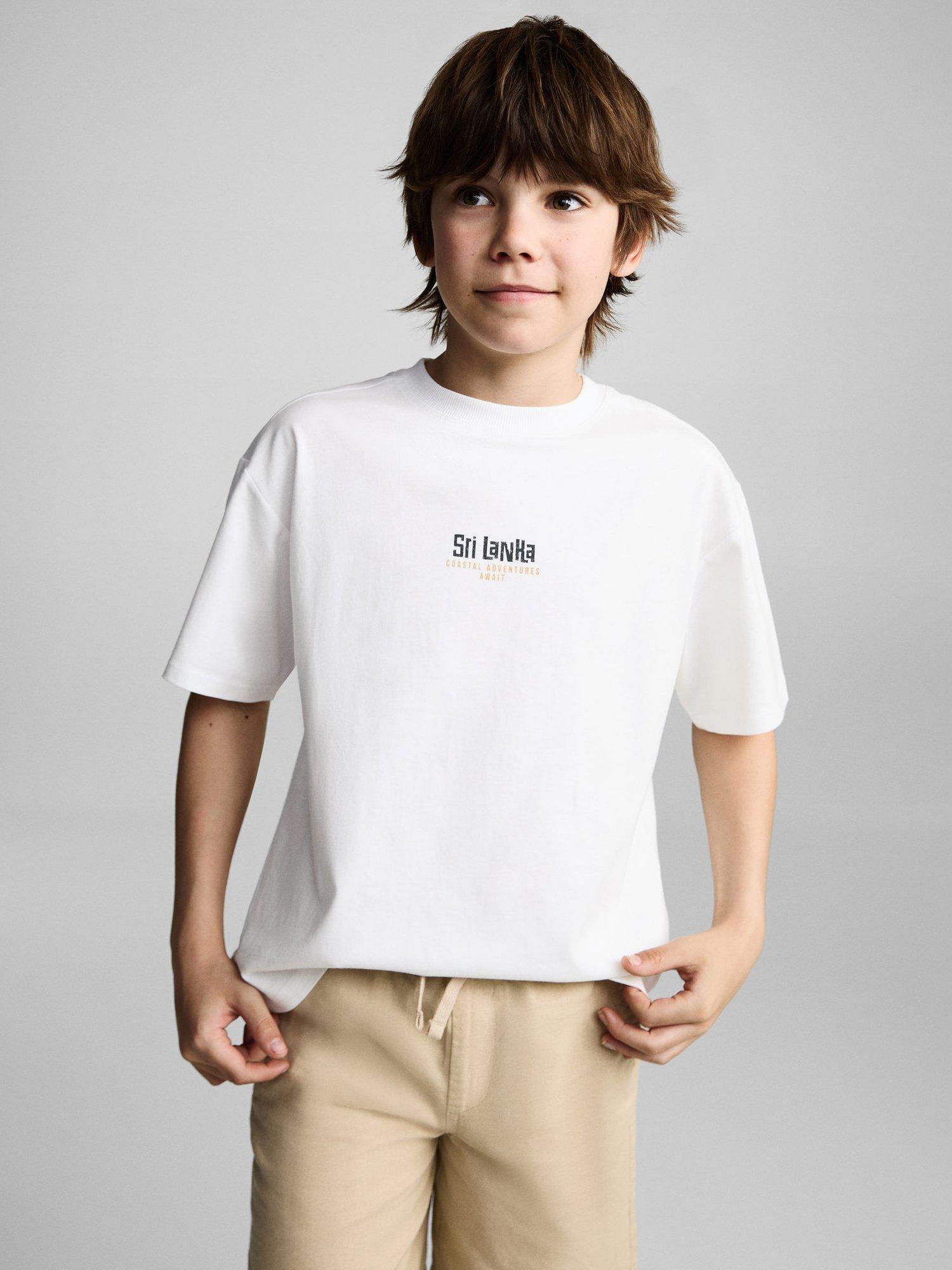 Product image 1 of 7, which shows Mango Kids' Cotton Sri Lanka T-Shirt, Natural White, 11-12 years