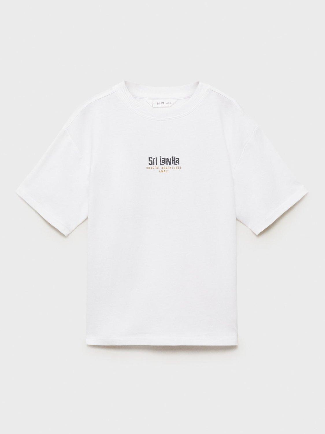Product image 3 of 7, which shows Mango Kids' Cotton Sri Lanka T-Shirt, Natural White, 11-12 years