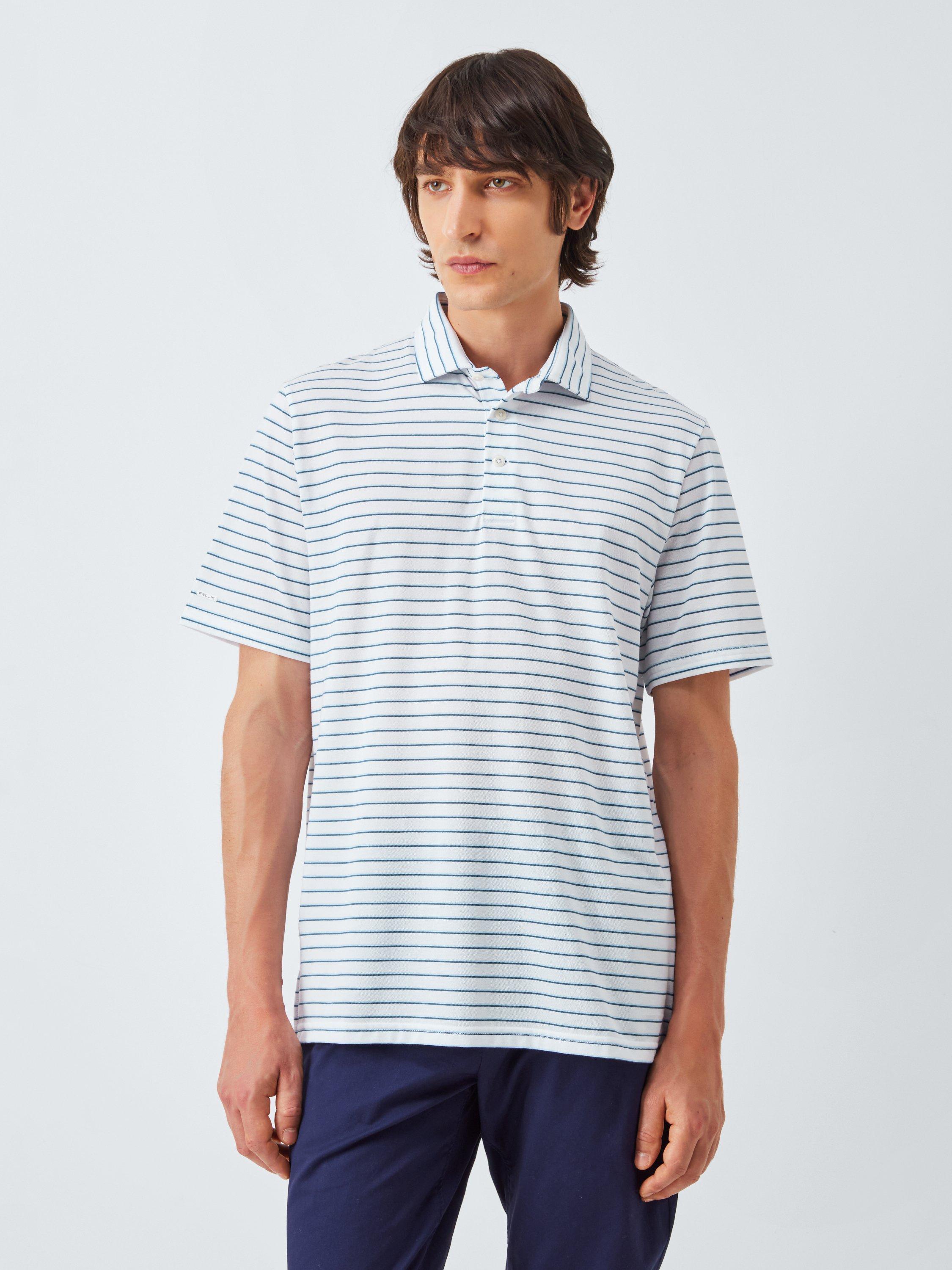 Product image 1 of 6, which shows Ralph Lauren Stripe Cotton Blend Polo Shirt, Office Blue, S