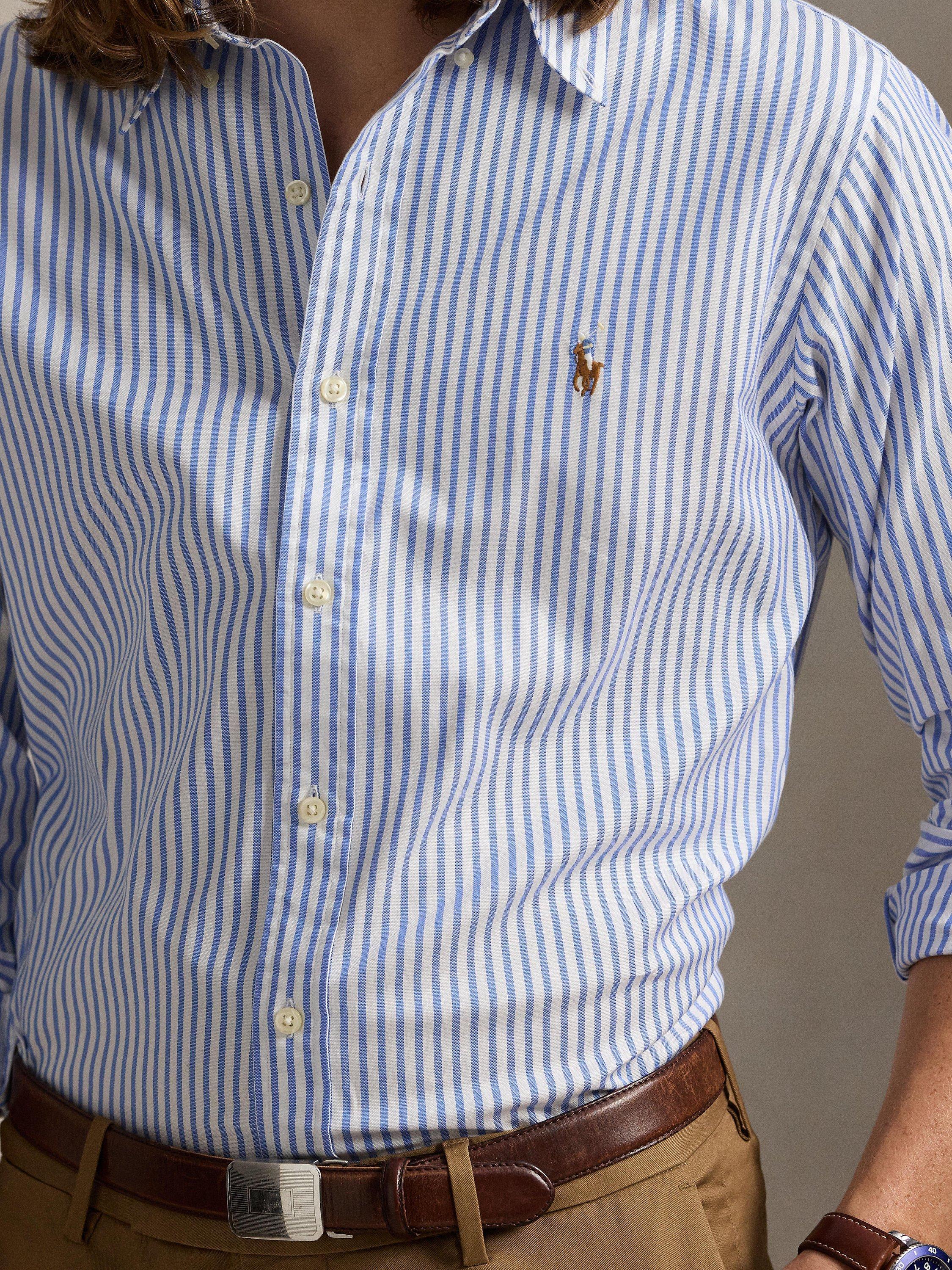 Product image 3 of 6, which shows Polo Golf by Ralph Lauren Cotton Blend Custom Slim Fit Stripe Shirt, 5527a Blue/White, S