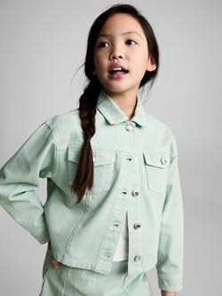 Mango Kids' Matcha Cotton Denim Jacket, Green, Green