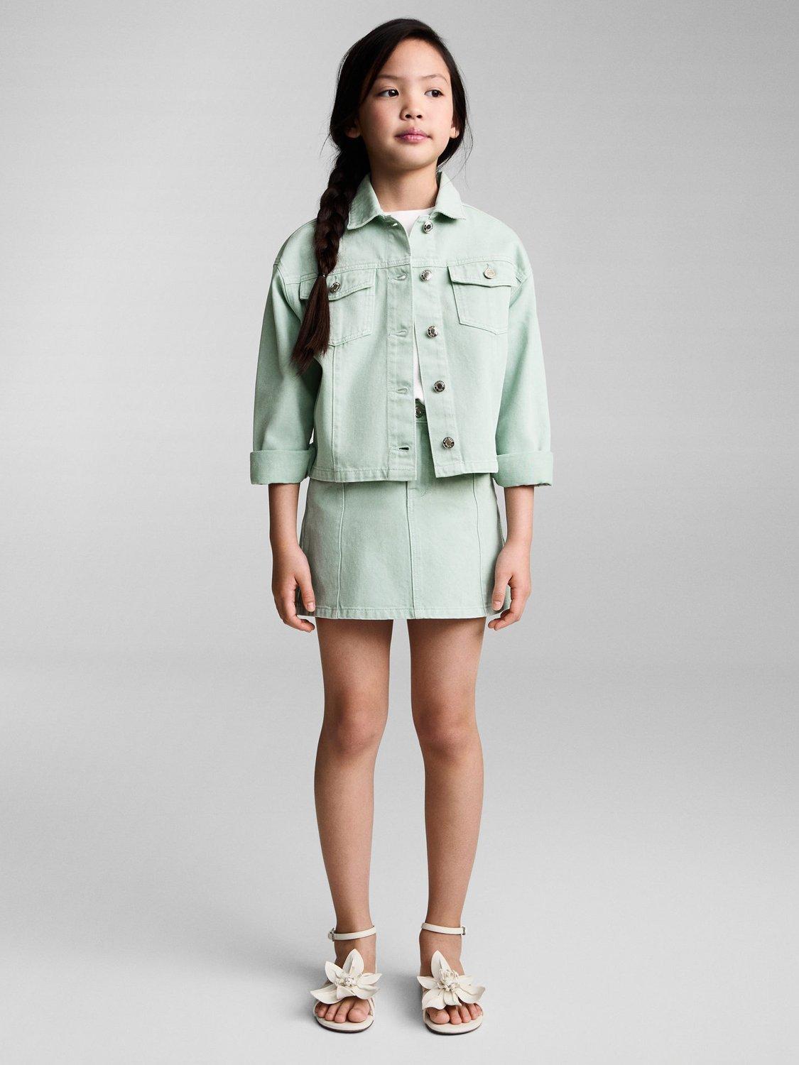 Product image 2 of 7, which shows Mango Kids' Matcha Cotton Denim Jacket, Green, 10 yrs