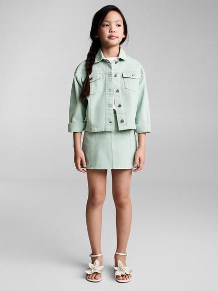 Mango Kids' Matcha Cotton Denim Jacket, Green - view 2, Green