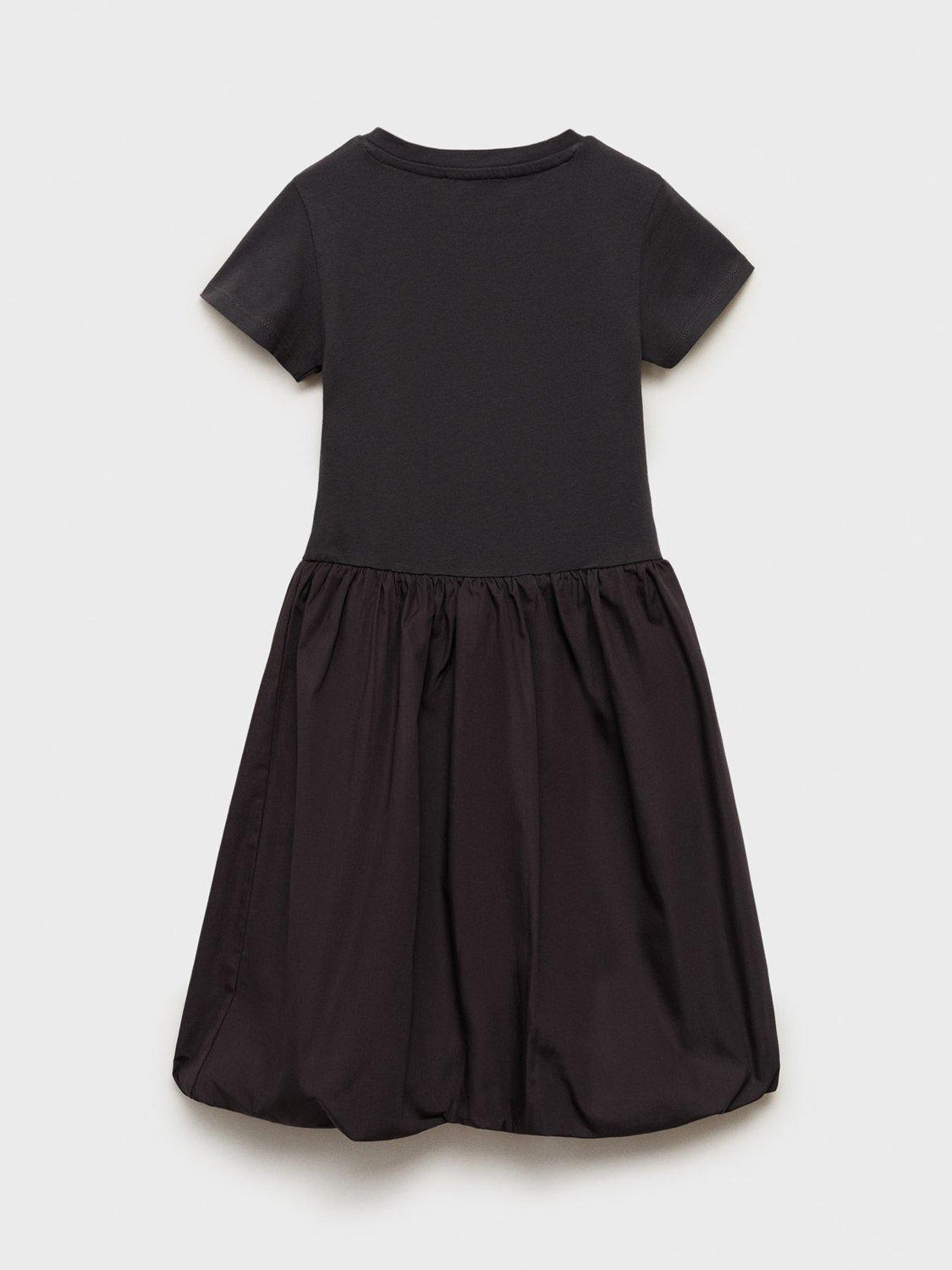 Product image 2 of 4, which shows Mango Kids' Cotton Balloon Sleeve Dress, Charcoal, 11-12 yrs