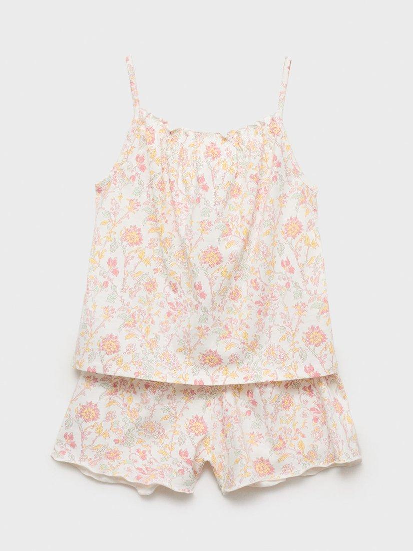 Product image 1 of 4, which shows Mango Kids' Cotton Floral Print Pyjama Set, Pink, 11-12 yrs