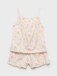 Mango Kids' Cotton Floral Print Pyjama Set, Pink