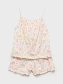 Mango Kids' Cotton Floral Print Pyjama Set, Pink, Pink