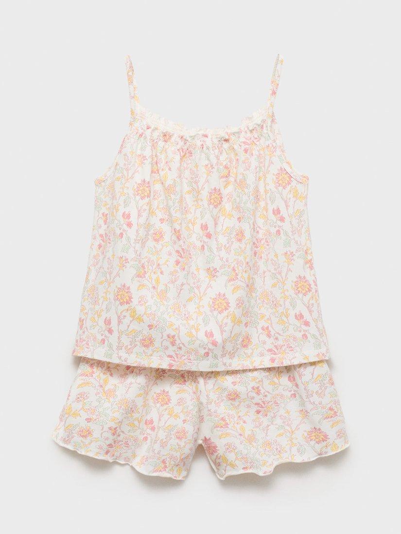 Product image 2 of 4, which shows Mango Kids' Cotton Floral Print Pyjama Set, Pink, 11-12 yrs