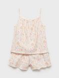 Mango Kids' Cotton Floral Print Pyjama Set, Pink