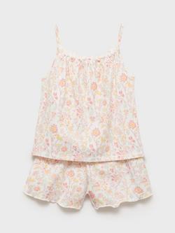 Mango Kids' Cotton Floral Print Pyjama Set, Pink - view 2, Pink