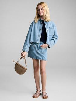 Mango Kids' Bruna Cotton Denim A-Line Skirt, Open Blue - view 2, Open Blue