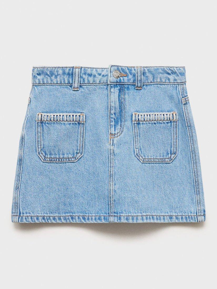 Product image 3 of 6, which shows Mango Kids' Bruna Cotton Denim A-Line Skirt, Open Blue, 10 years
